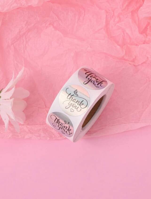 Rollos de etiquetas 'Thank You' plateadas