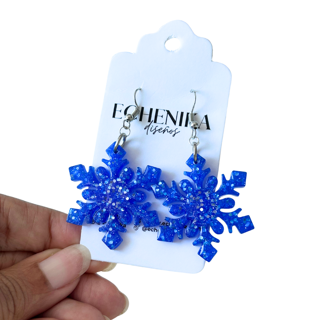 Aretes copo de nieve azules