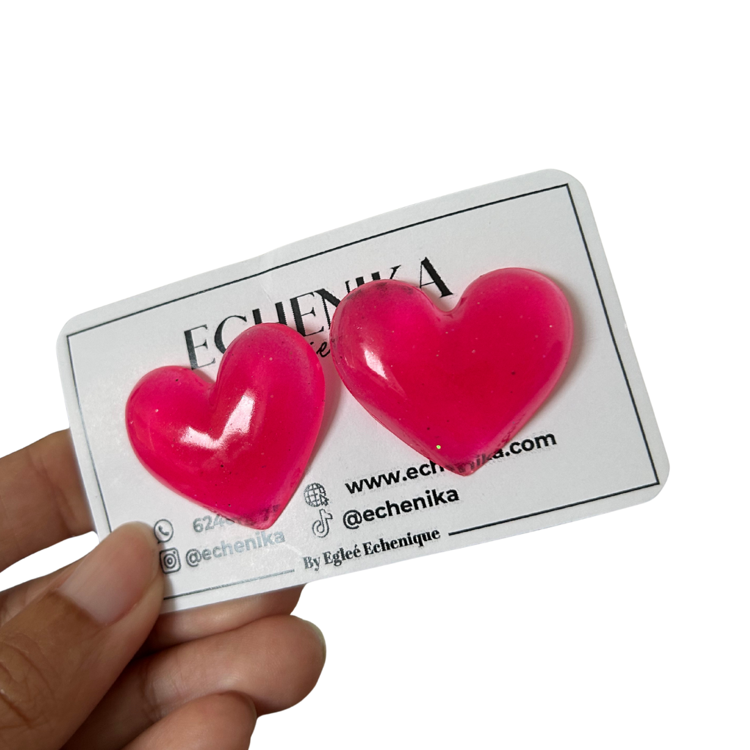 Aretes maxi corazón rosa