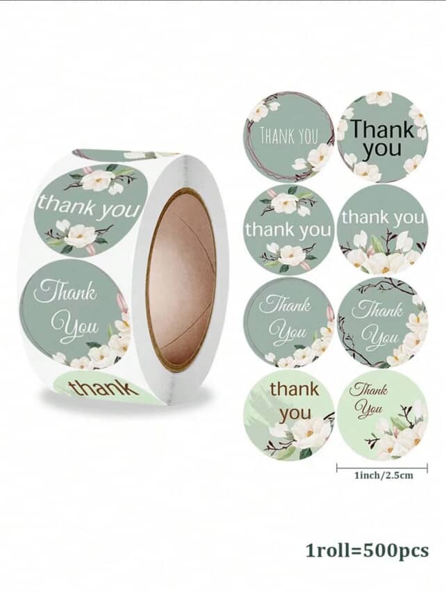 Etiquetas adhesivas 'Thank you' verde