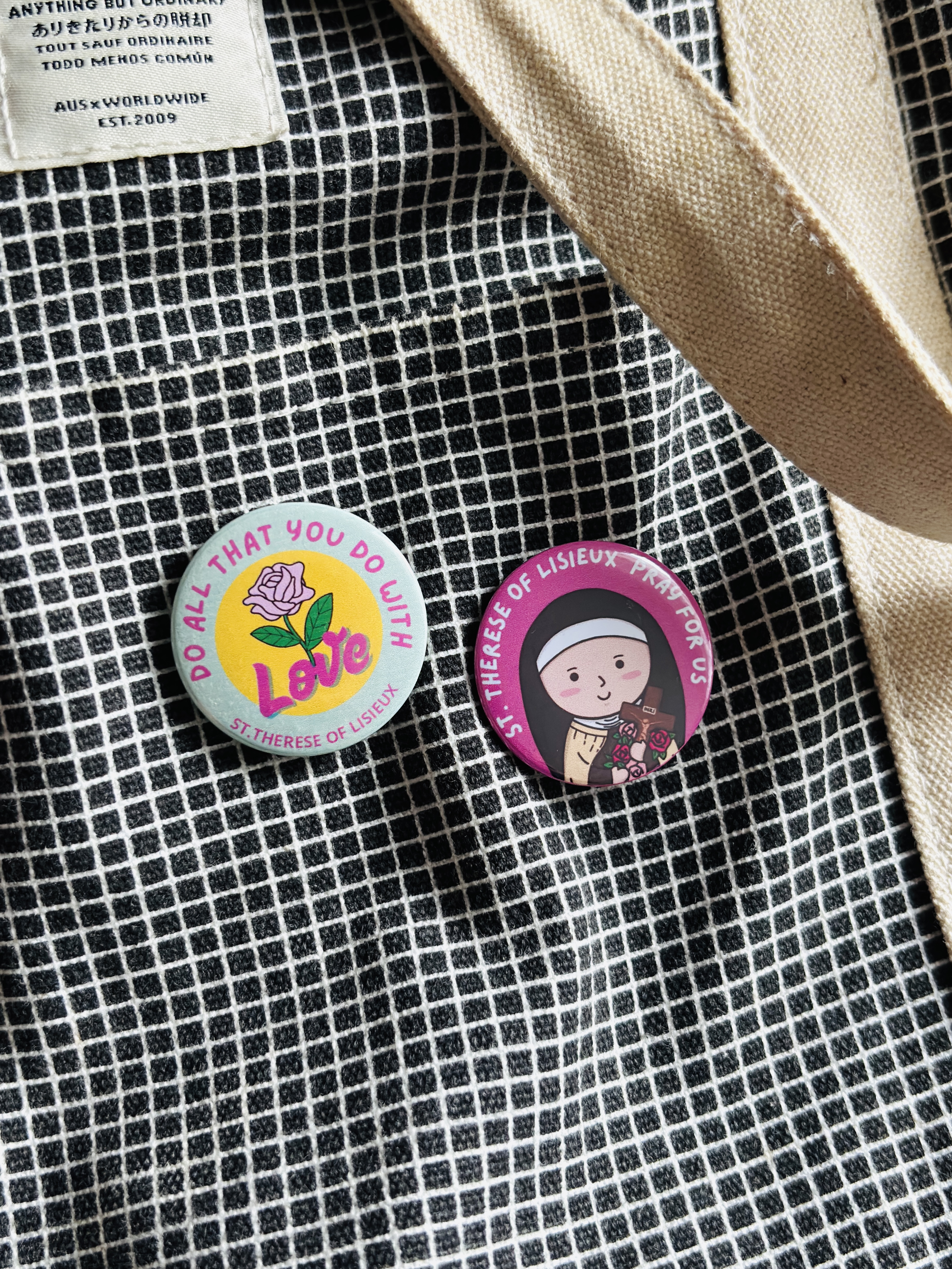 St. Therese of Lisieux Button Pins, 1 set (2 pcs)