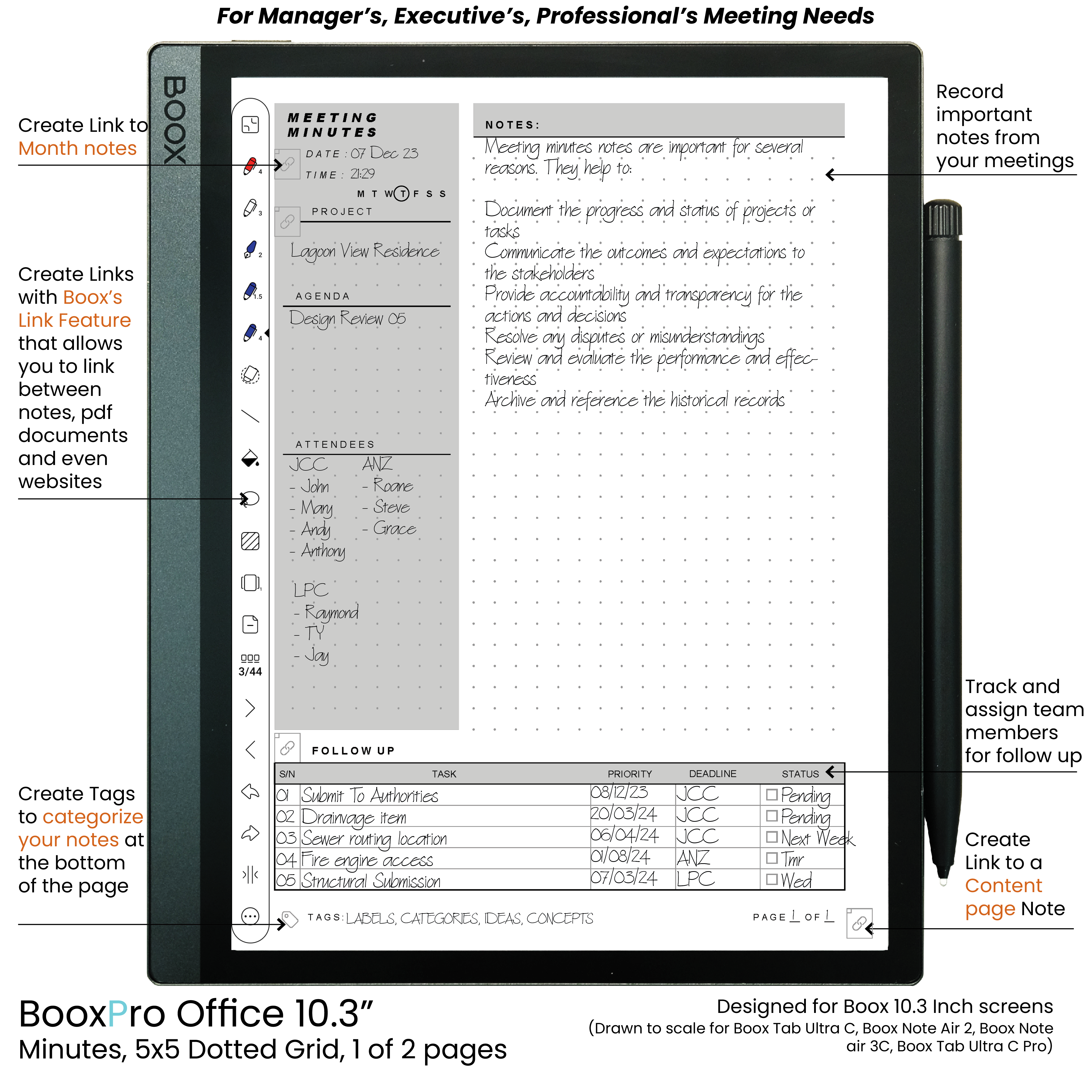 BooxPro Office 10.3" Minutes 5x5 Dotted Grid 