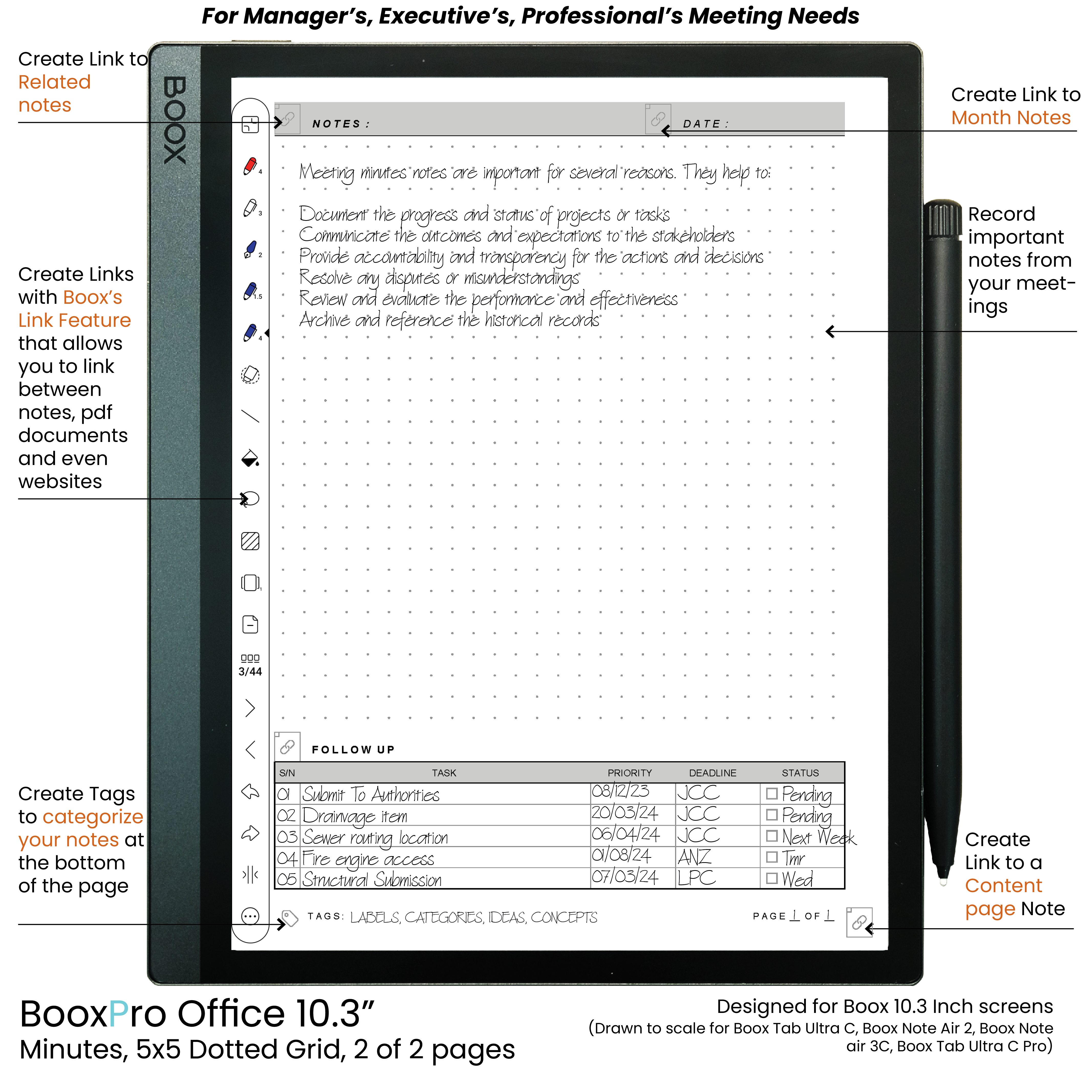 BooxPro Office 10.3" Minutes 5x5 Dotted Grid 