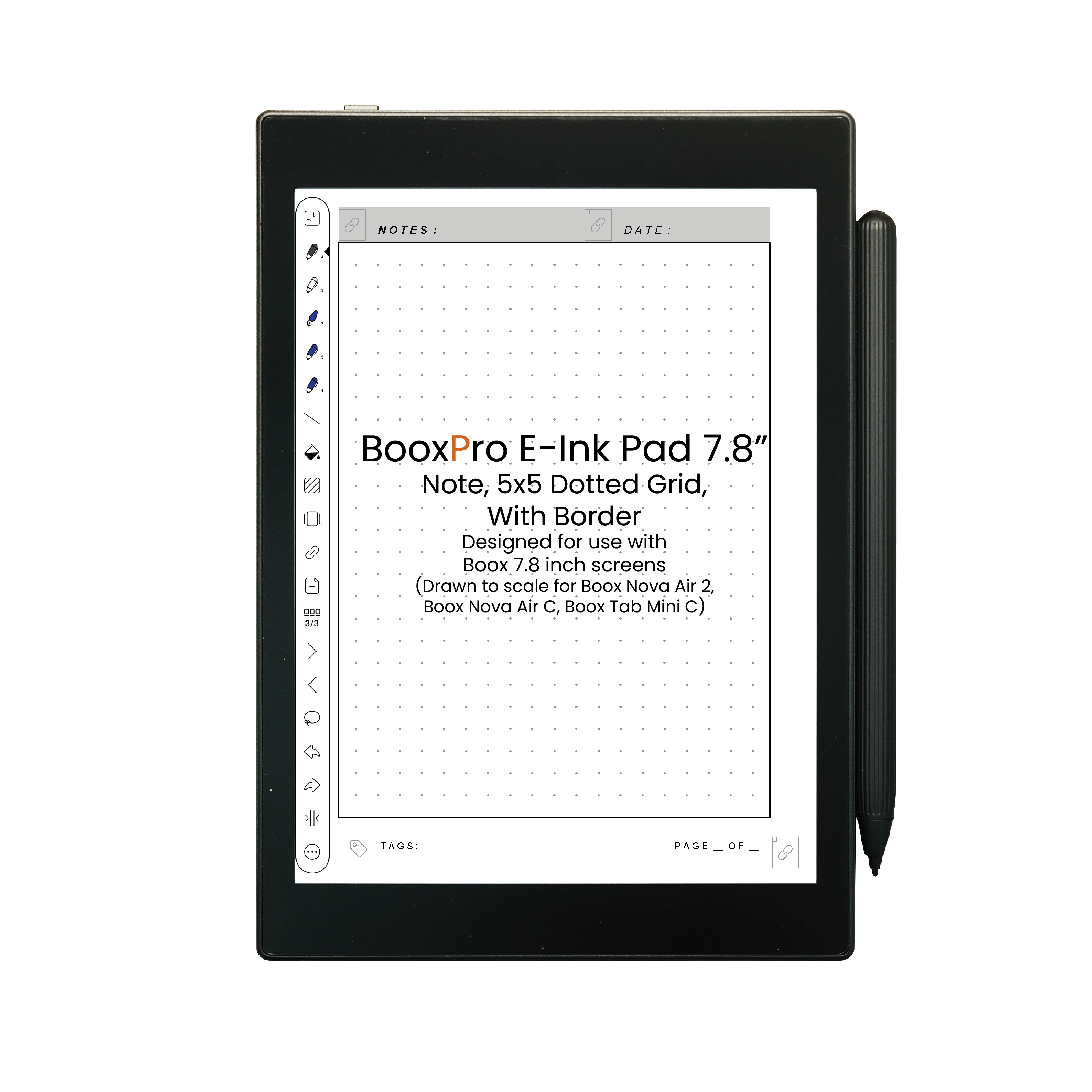 BooxPro E-Ink Pad 7.8" Note 5x5 Dotted Grid with Border