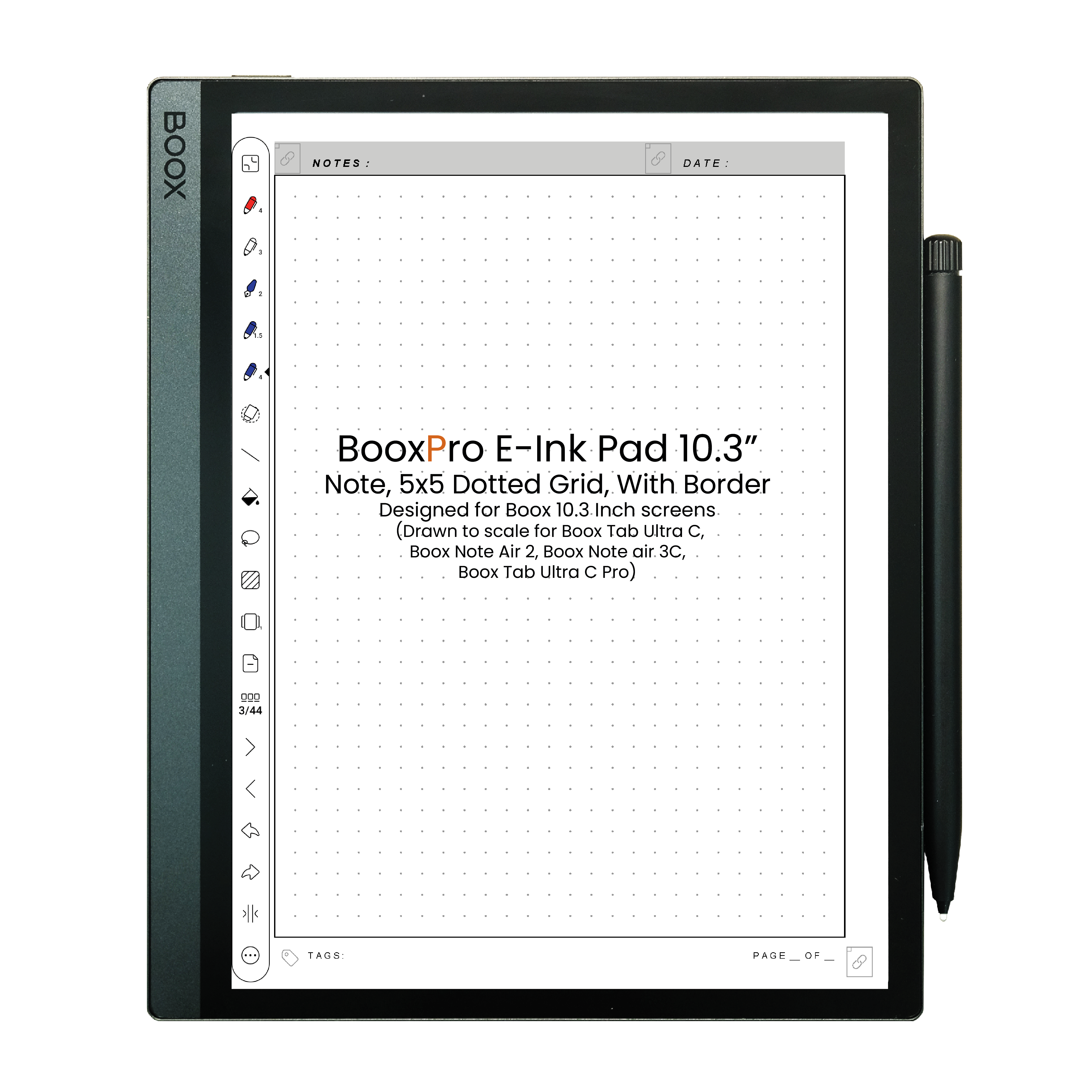 BooxPro E-Ink Pad 10.3" Note 5x5 Dotted Grid with Border