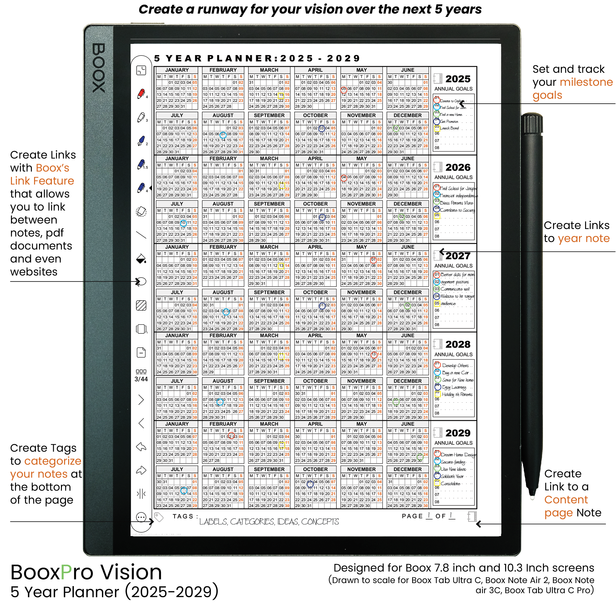 BooxPro Vision 10.3", 7.8"  5-Year Planner