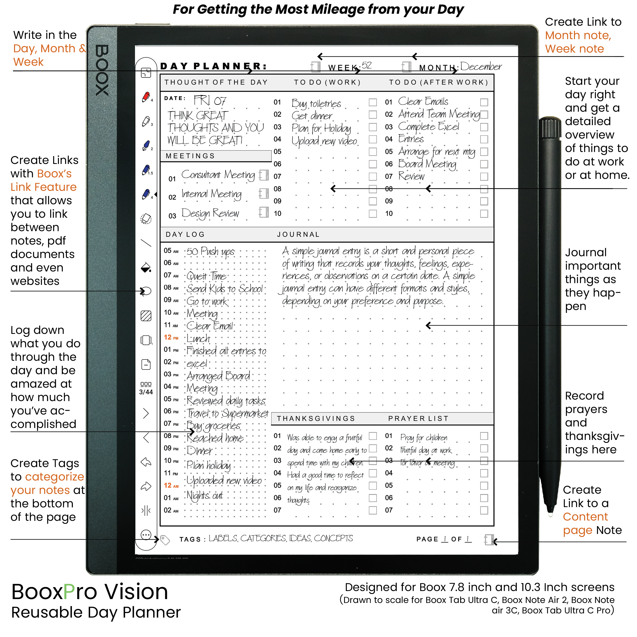 BooxPro Vision 10.3", 7.8"  Day Planner