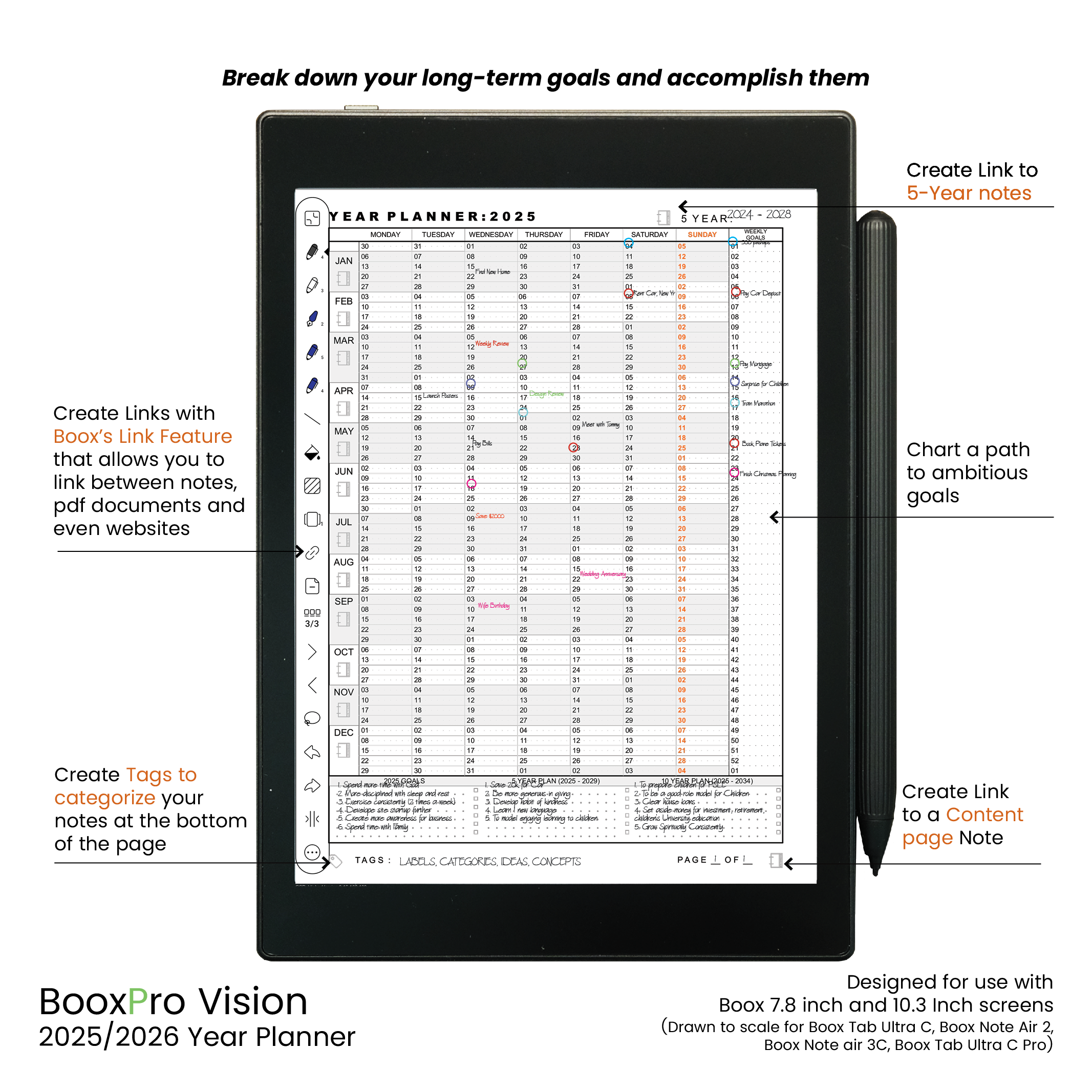 BooxPro Vision 7.8",10.3" 2025 Year Planner