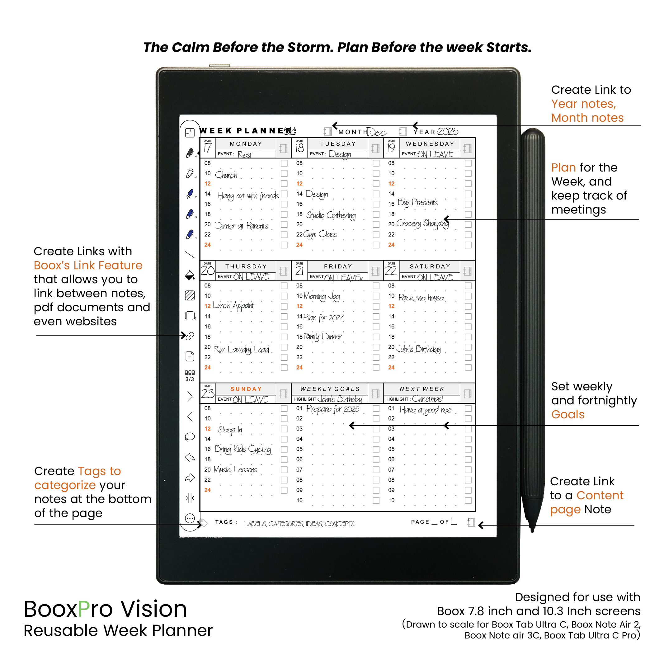 BooxPro Vision 7.8", 10.3" Week Planner