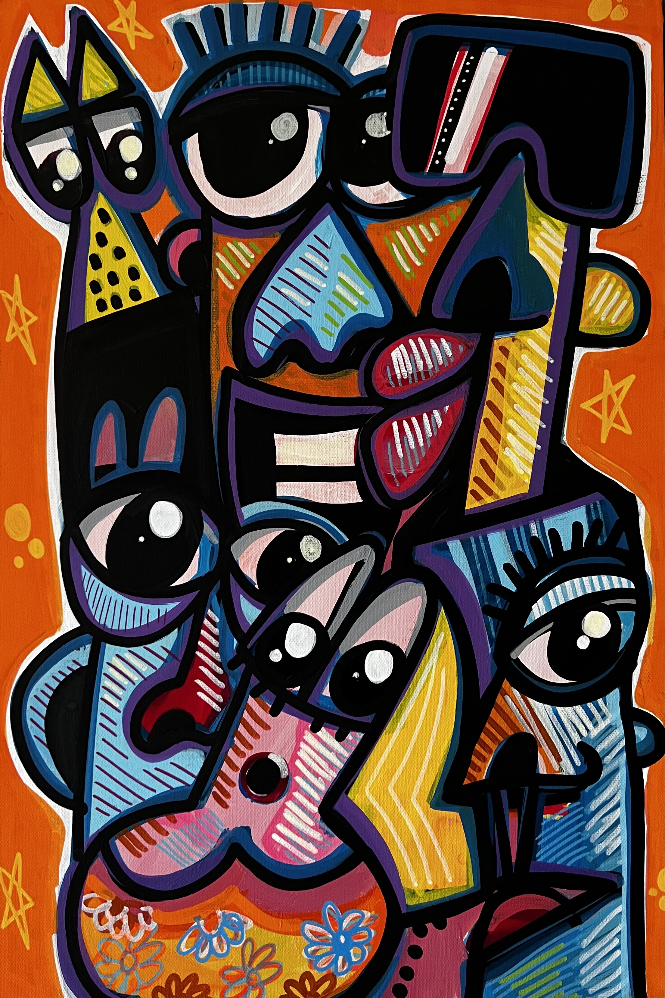 Tableau contemporain couleur dominante orange