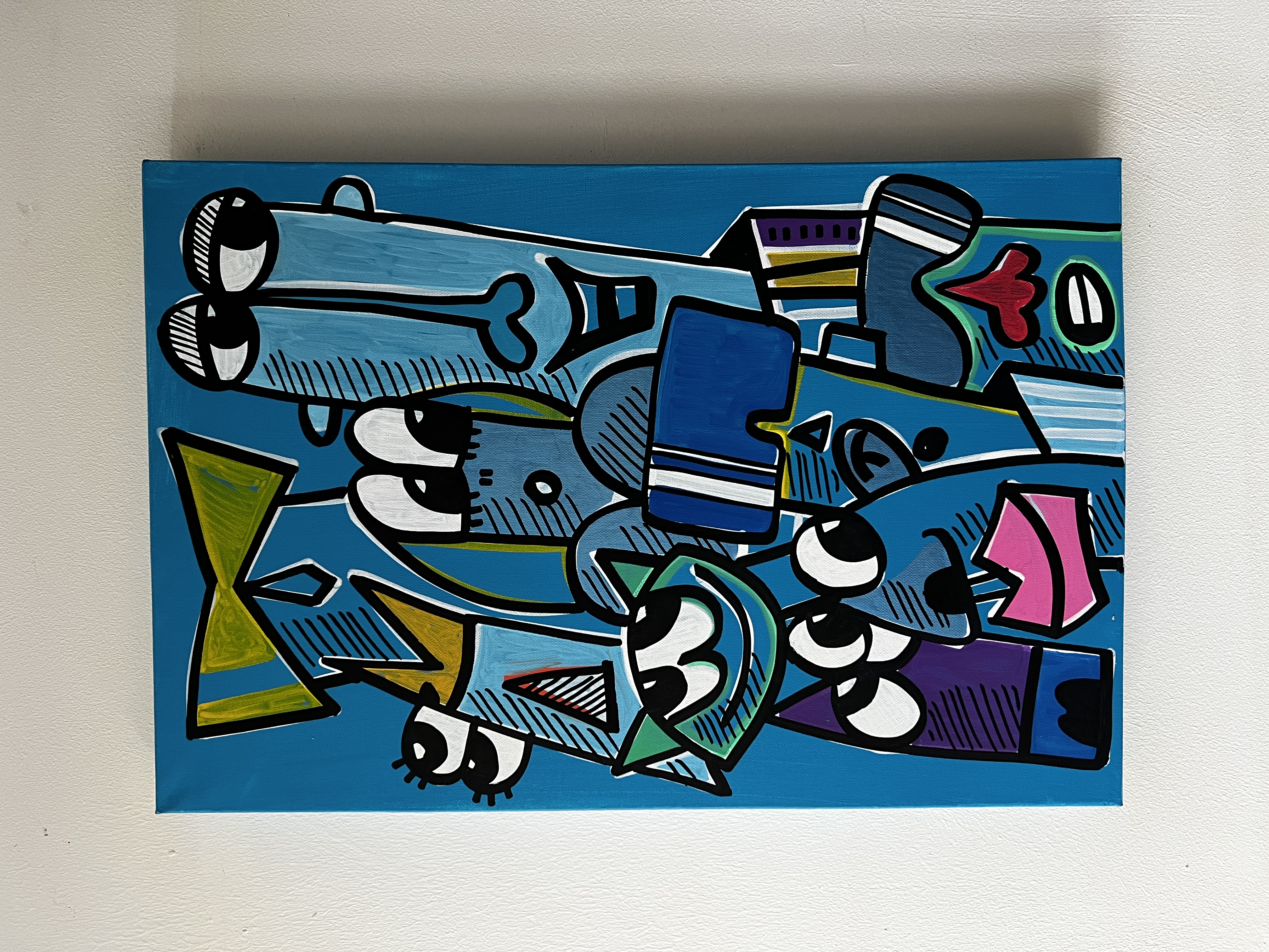 Tableau contemporain couleur dominante bleu