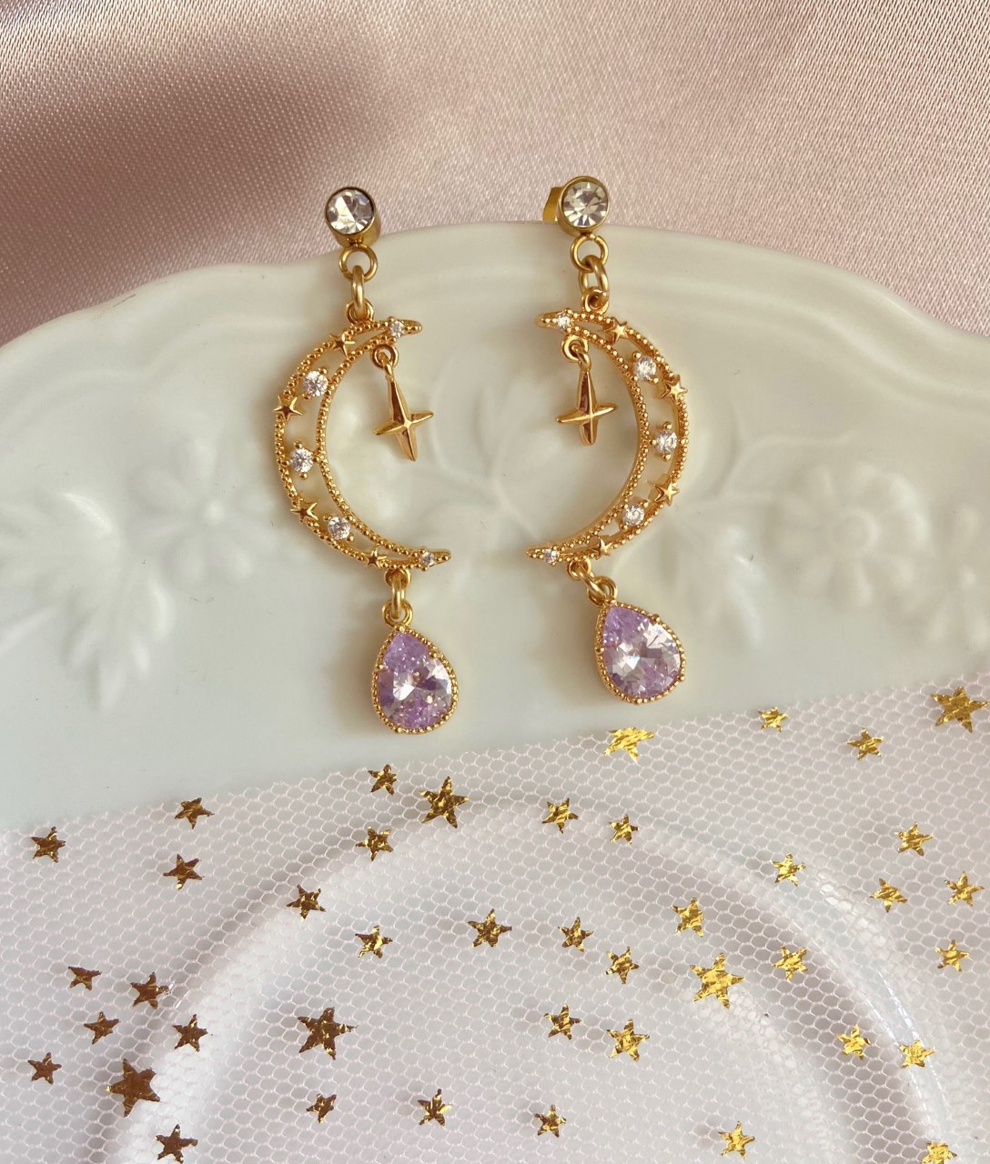 Boucles d'oreilles lunes et zirconium