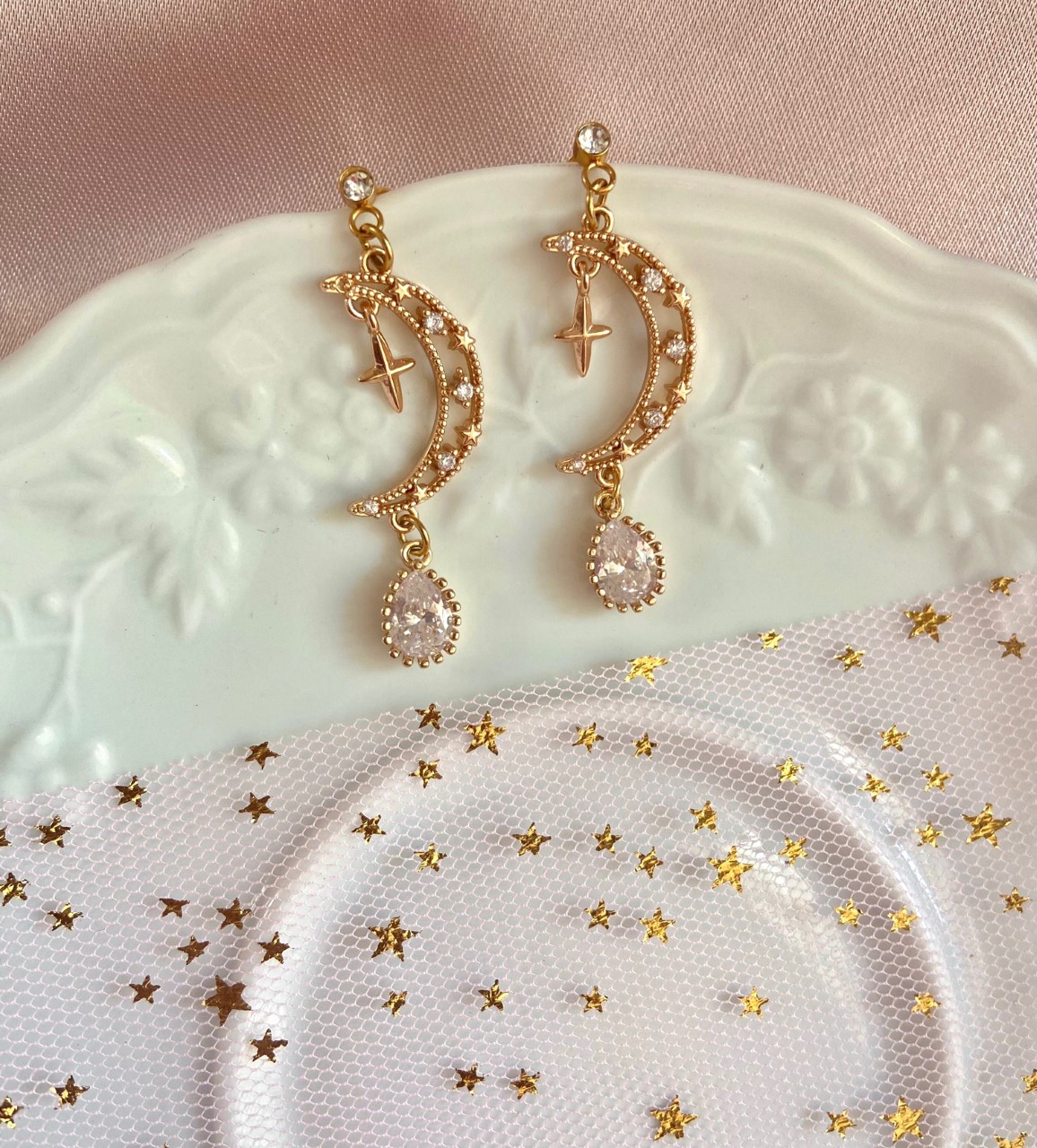Boucles d'oreilles lunes et zirconium