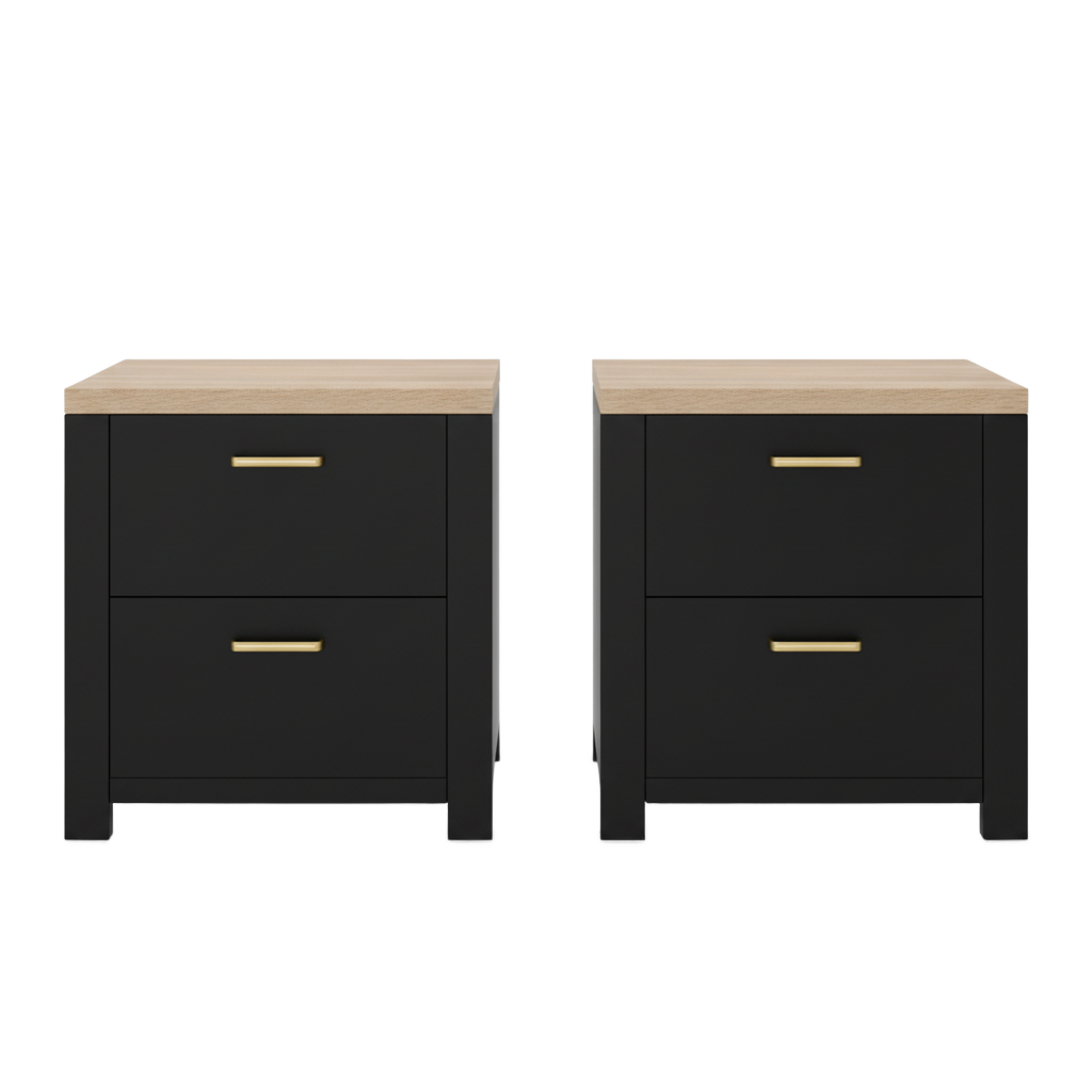 Maisone Bedside Table - Black/Wood (Set of Two)