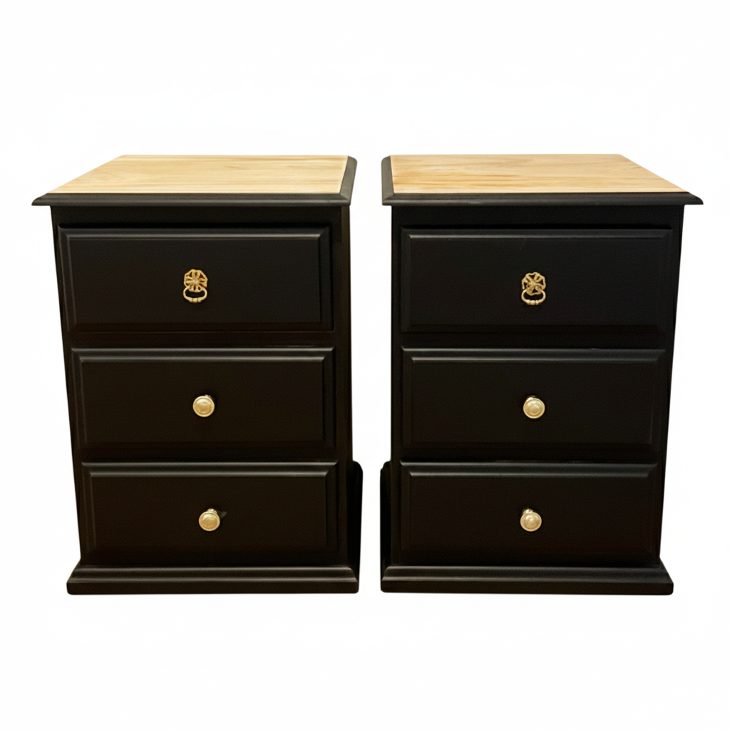 Refurbished 3 Drawer - Black / Gold/ Timber