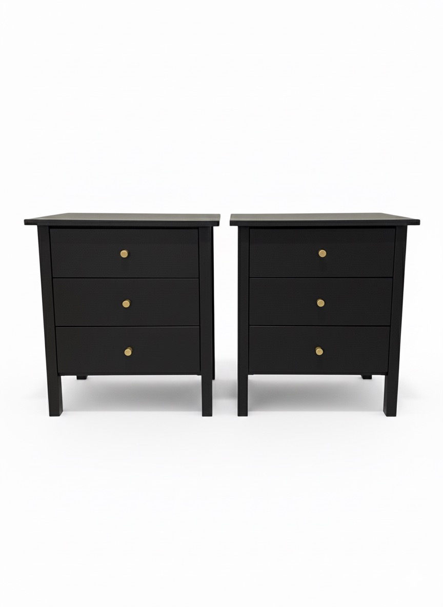 3-Drawer Black Bedside Table