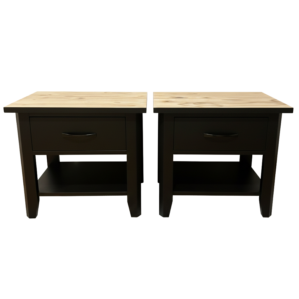 Refurbished Bedside Tables – Black/Timber (Set of Two)