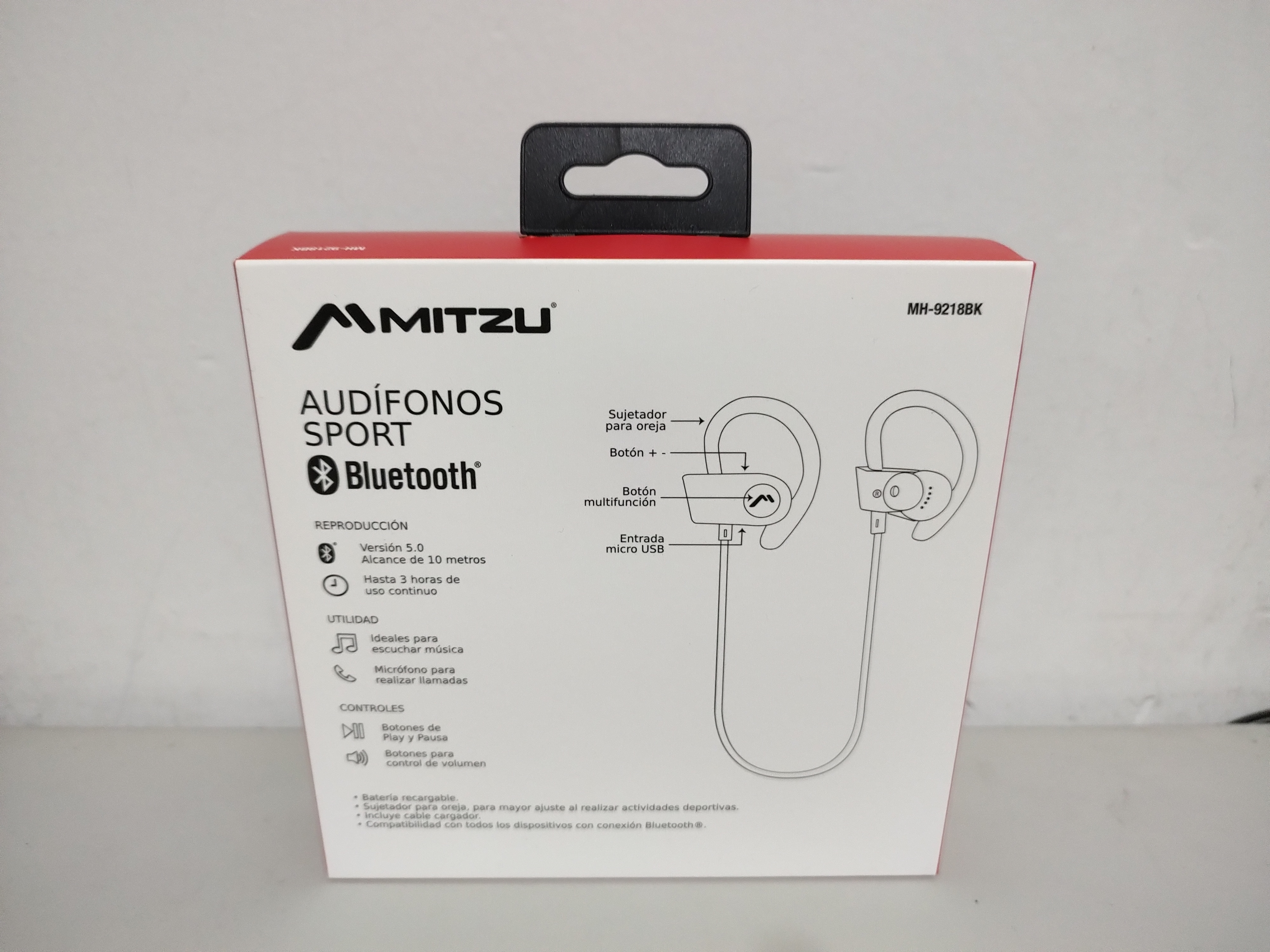 Audífono sport con sujetador, rojo con negro