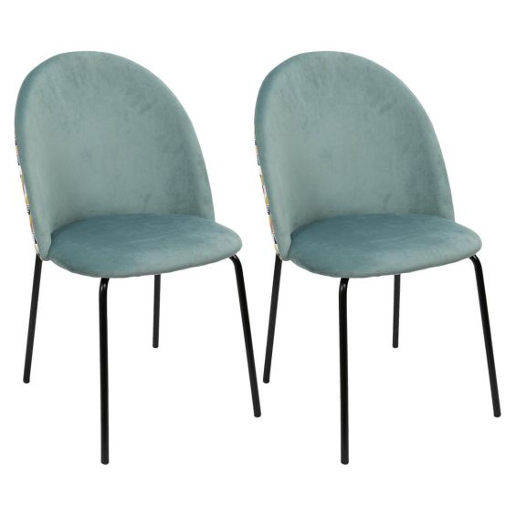 Lot de 2 Chaises en Velours vert bleu / Rétro de la gamme Bibbo