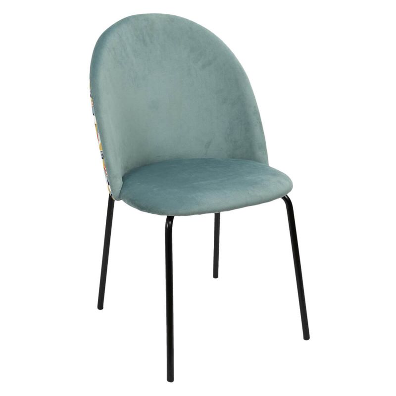 Lot de 2 Chaises en Velours vert bleu / Rétro de la gamme Bibbo