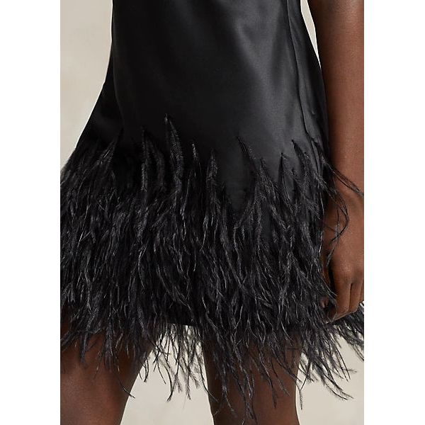 POLO RALPH LAUREN – robe de COCKTAIL en SATIN garniture en plumes d'autruche