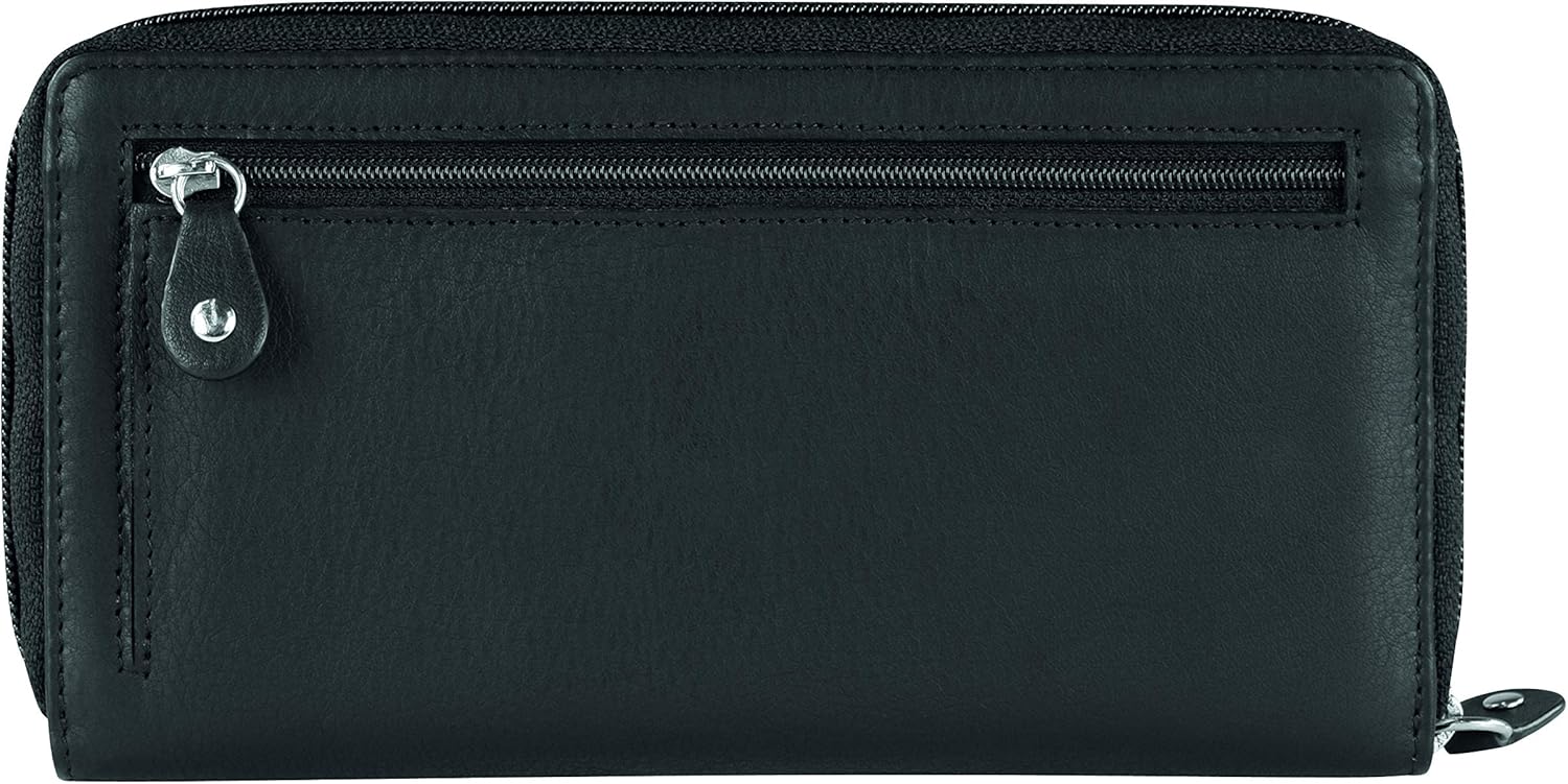 Bugatti Horizon Portefeuille en cuir pour femme - plusieurs compartiments format paysage, noir