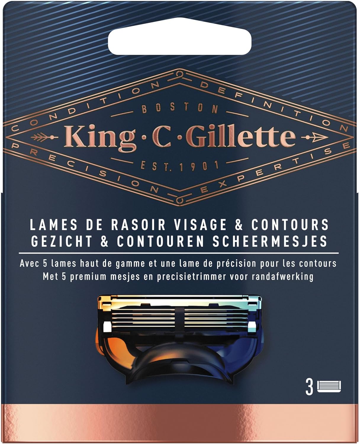 King C.Gillette Recharges De Lames, Rasage Et Contours, Pack de 3 Lames de Recharge