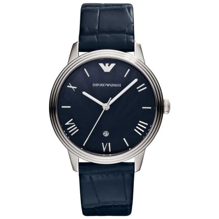 Montre Emporio Armani Homme New Retro AR1651 bracelet en cuir effet croco bleu