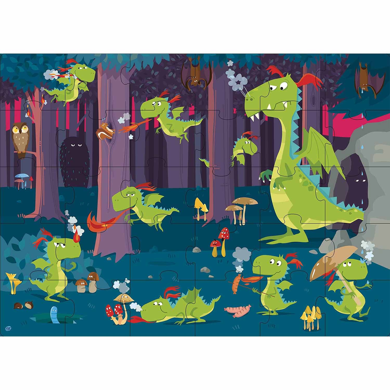 Sassi Junior Puzzle Géant + Livre - La Forêt Des Dragons
