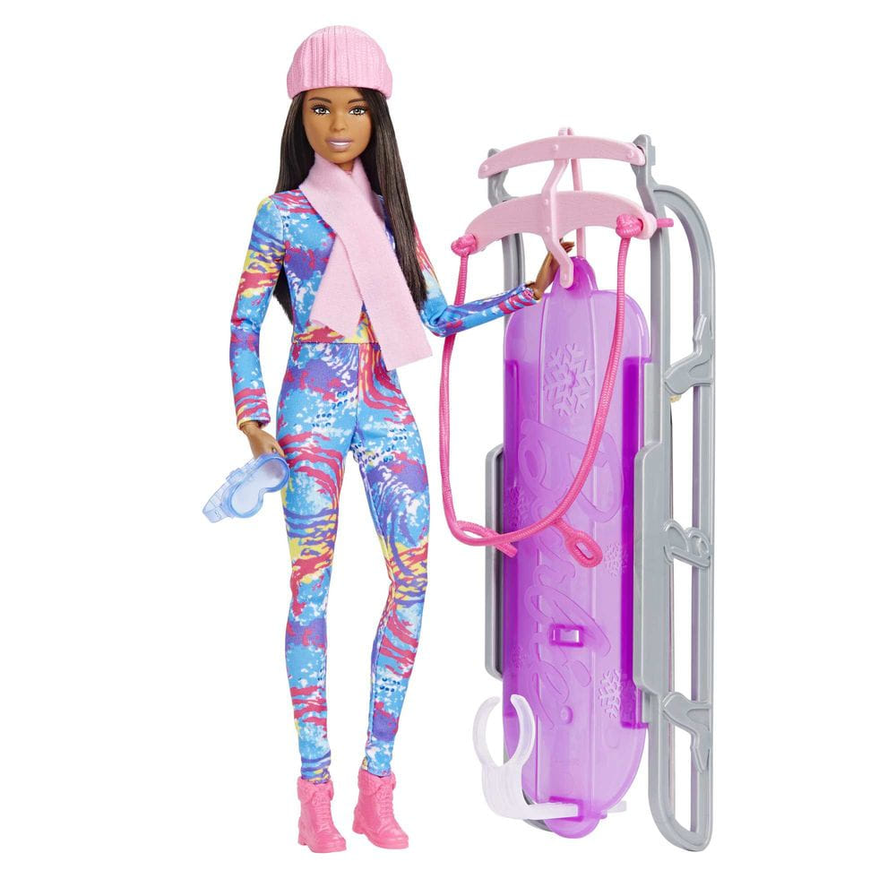 Mattel Poupée Barbie avec luge - barbie à la neige