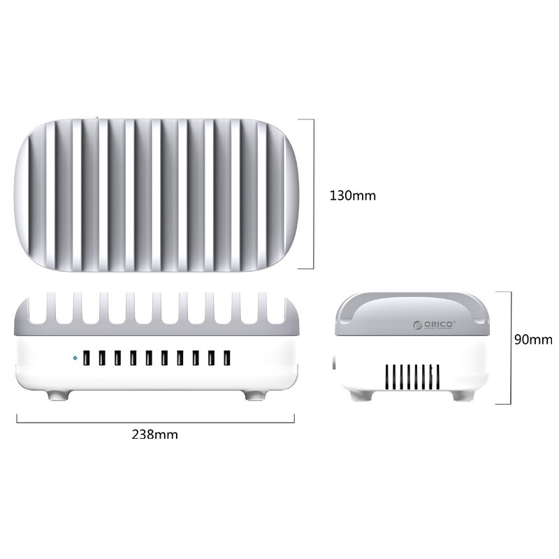 ORICO DUK-10 Ports -DX Station de charge USB 120 W 5 V 2,4 A 10 ports, prise UE (blanc)