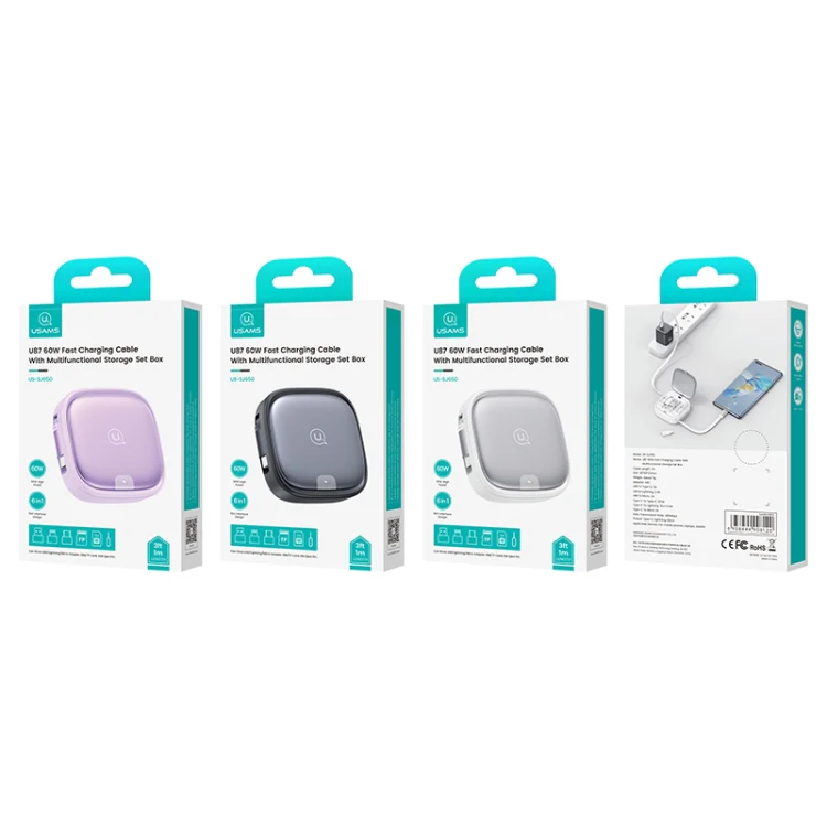  USAMS Câble de charge rapide U87 60 W avec boîte de rangement multifonctionnelle