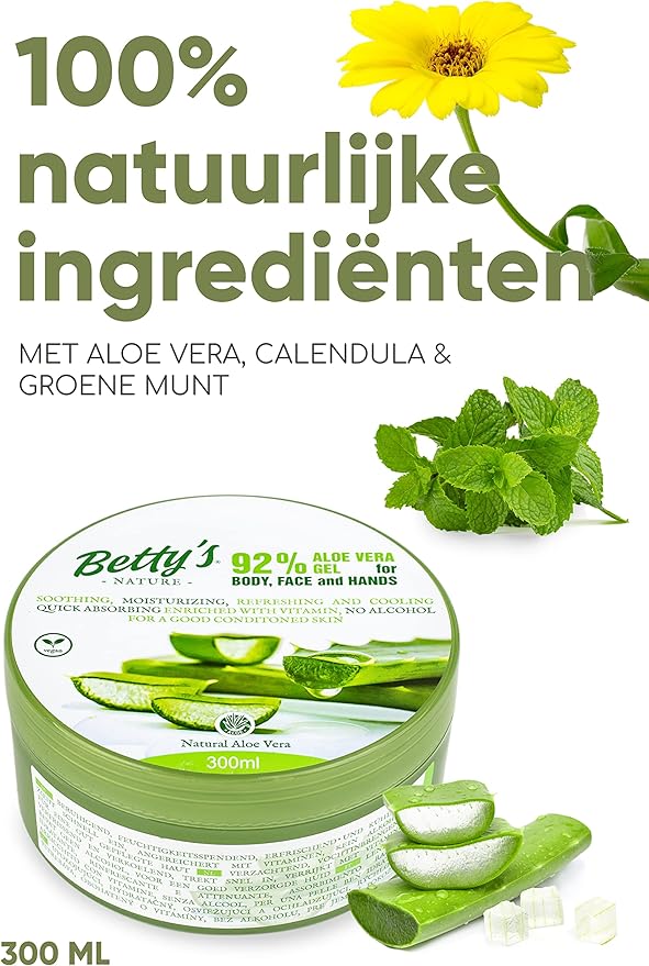 Betty's Nature Gel à l'Aloe Vera 300ml - Corps Visage et Mains - 100% Naturel 