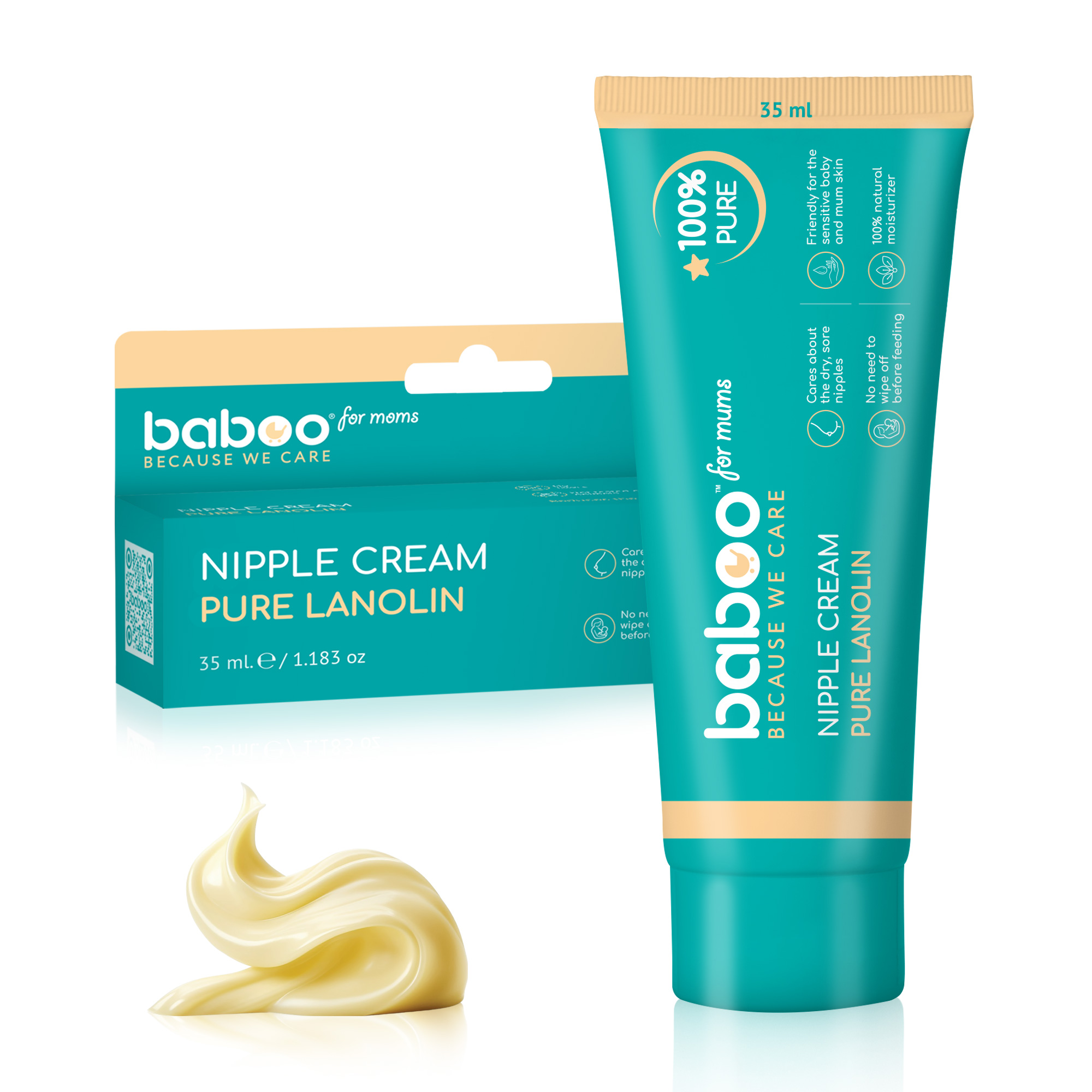 BABOO - Crème pour mamelons à la lanoline pure - crème pour les douleurs mammaires - apaisante hydratante - 35 ml