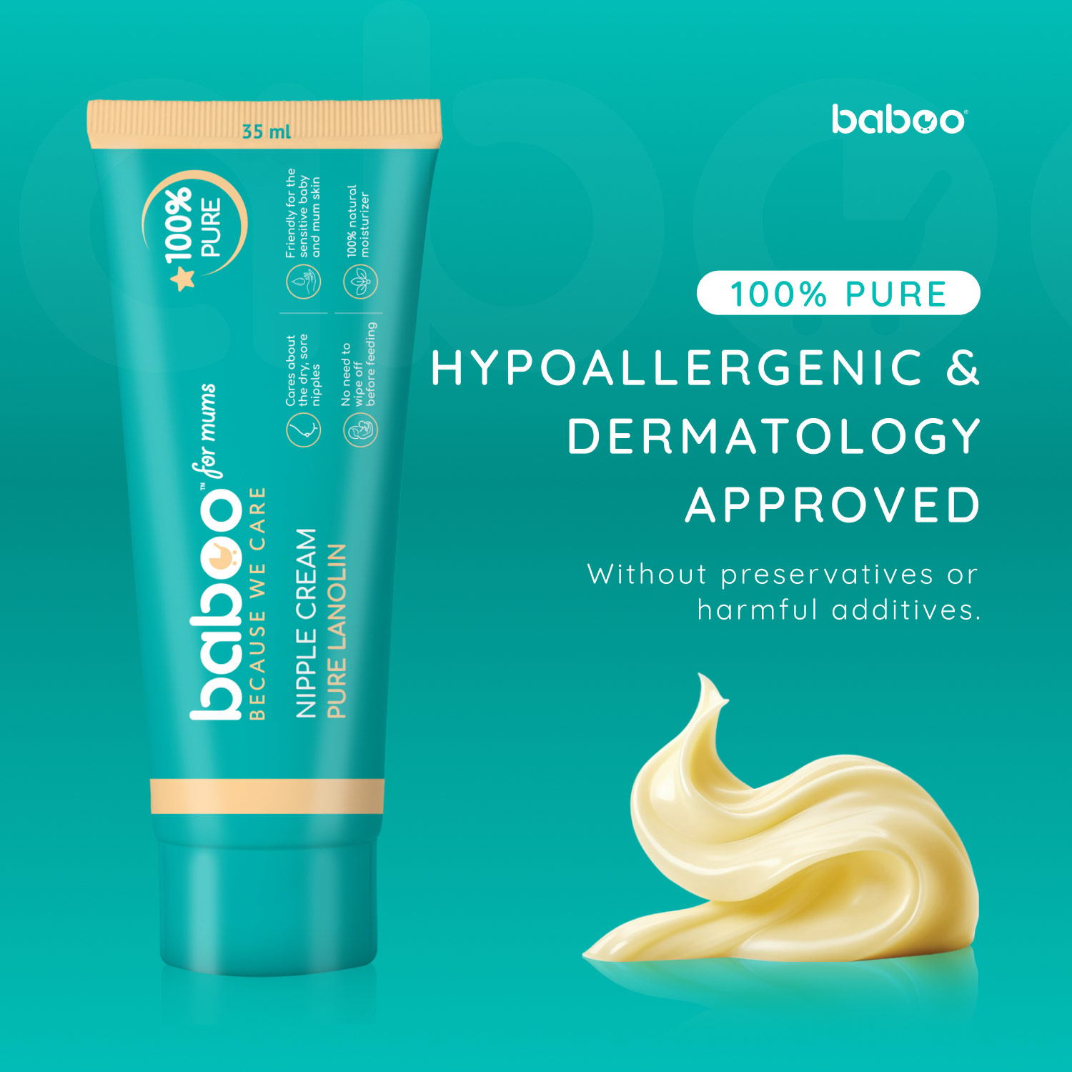BABOO - Crème pour mamelons à la lanoline pure - crème pour les douleurs mammaires - apaisante hydratante - 35 ml