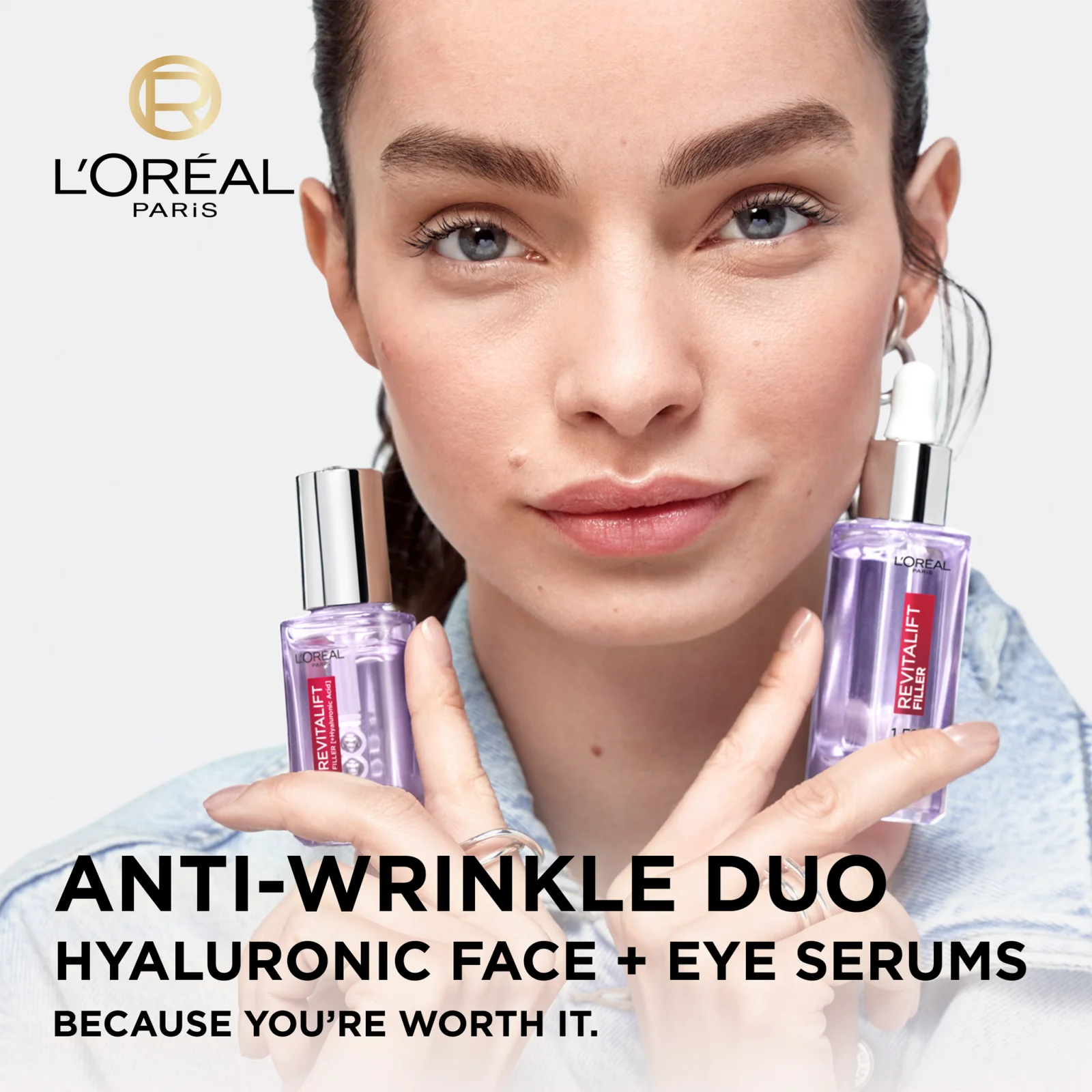 L'Oréal - Sérum Contour des Yeux - Anti-Rides , Anti-Poches & Anti-Cernes - Acide Hyaluronique + Caféine - Triple-Bille innovant - Revitalift Filler Hyaluron - 20 ml