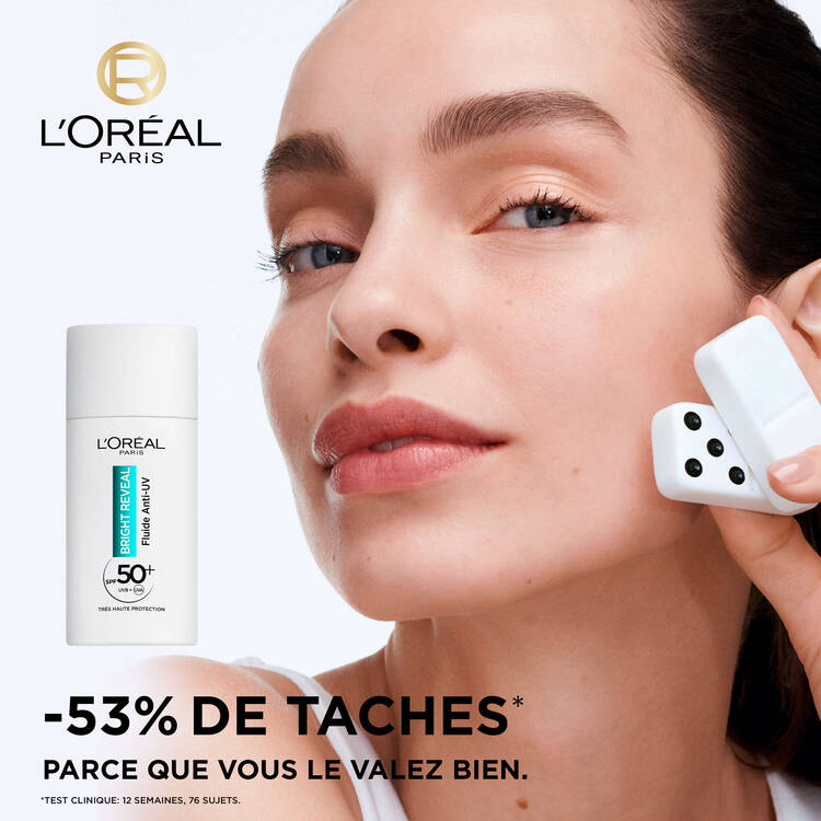 L'oréal Bright Reveal Fluide Anti-UV SPF50+ Anti-Taches Niacinamide Fluide + Anti-Taches​ Filtres UVB/UVA + LHA + Vitamine E