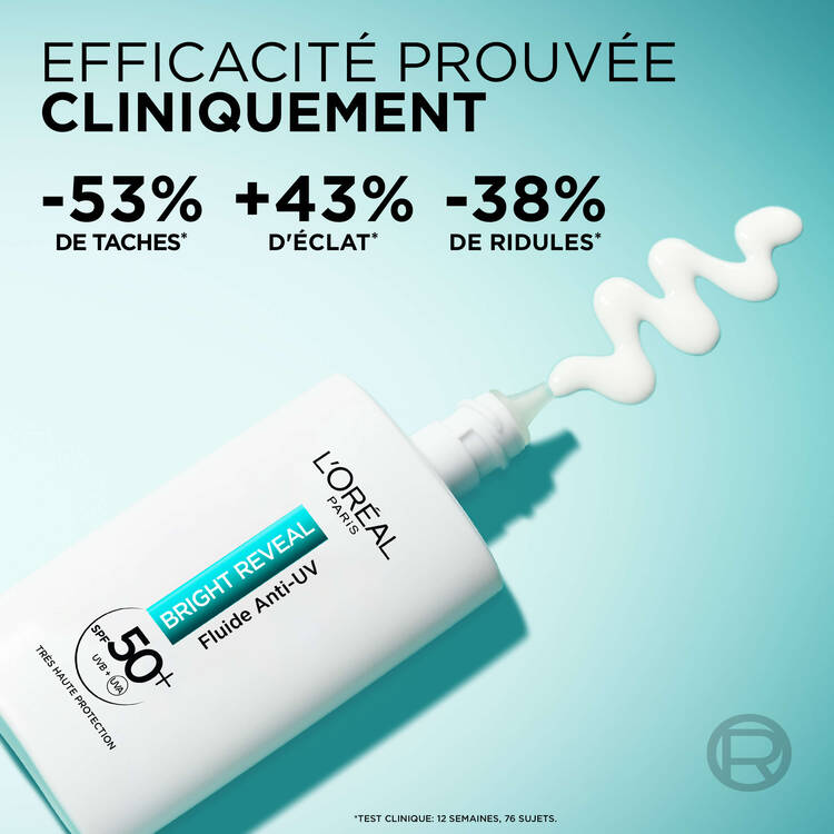 L'oréal Bright Reveal Fluide Anti-UV SPF50+ Anti-Taches Niacinamide Fluide + Anti-Taches​ Filtres UVB/UVA + LHA + Vitamine E