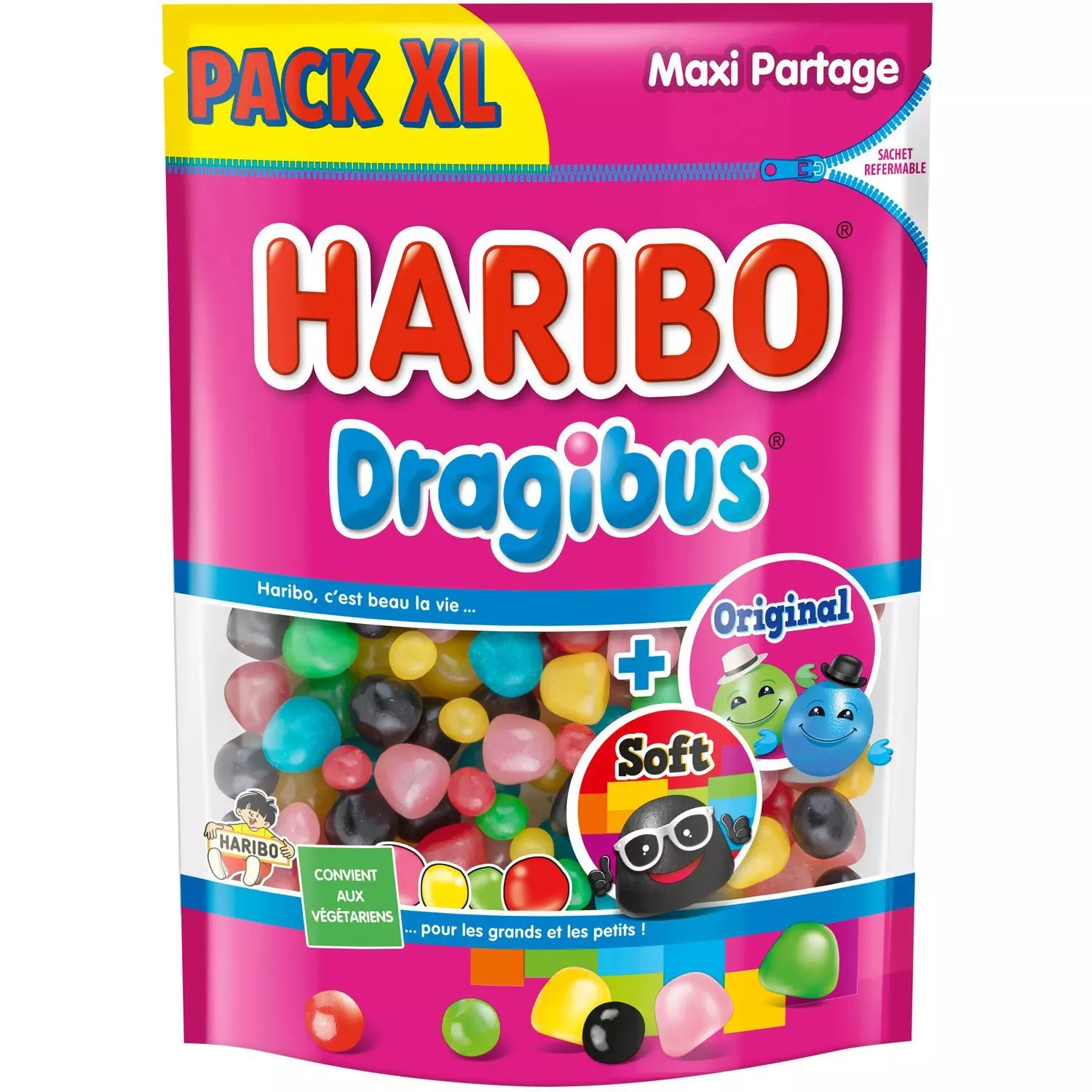 Haribo Dragibus bonbons veggie 850g pack géant mix Soft et Original