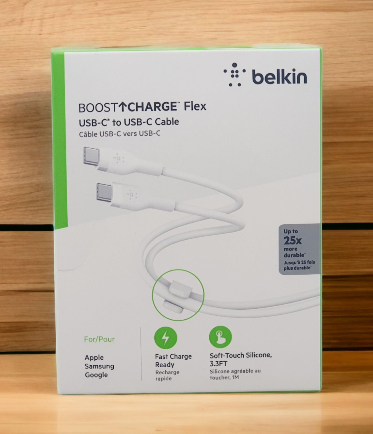 Belkin BoostCharge Flex USB-C vers USB-C cable USB C pour iPhone, MacBook, iPad Pro, Samsung, Google Pixel, 1 m, blanc