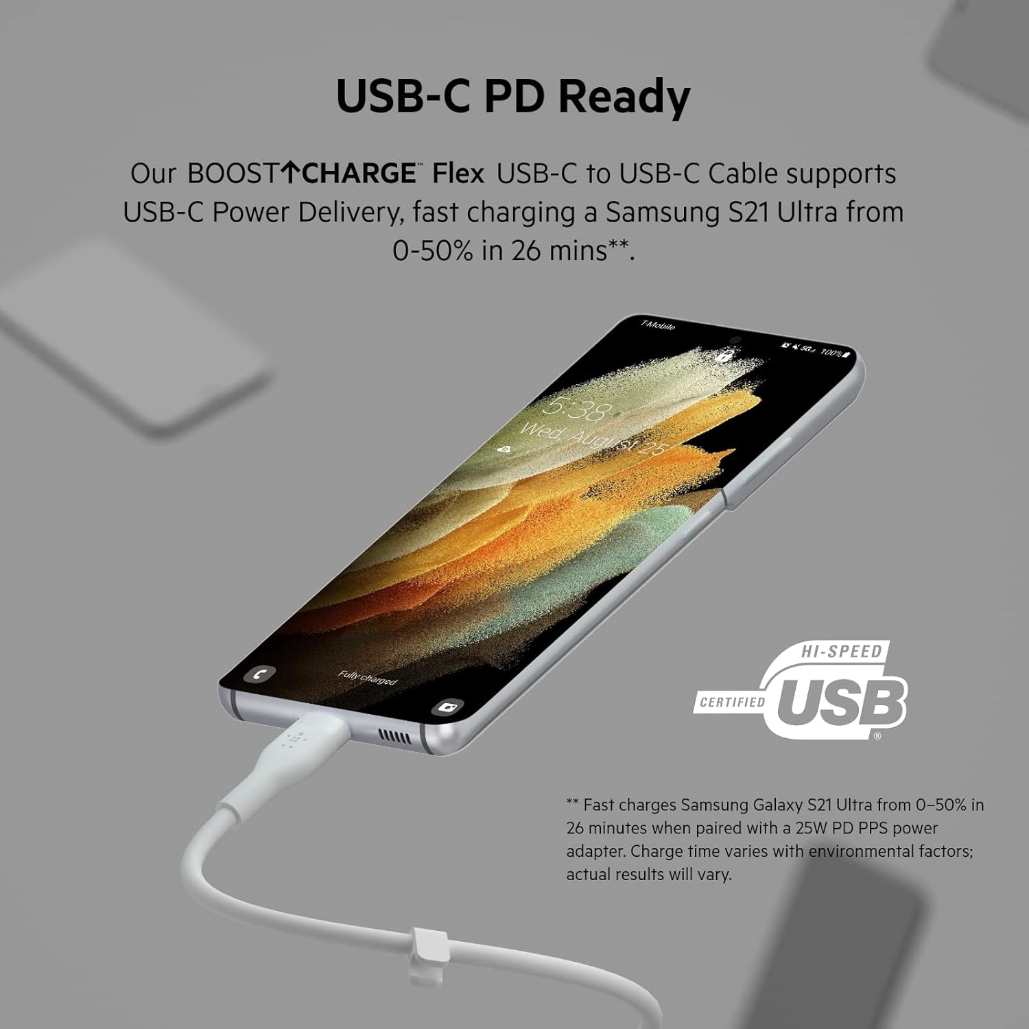 Belkin BoostCharge Flex USB-C vers USB-C cable USB C pour iPhone, MacBook, iPad Pro, Samsung, Google Pixel, 1 m, blanc