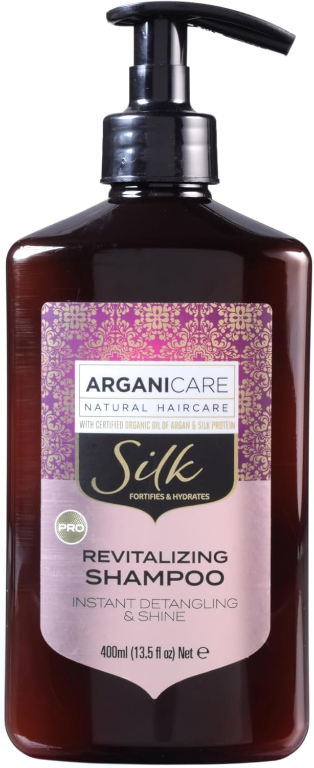 Arganicare Shampooing gamme Silk REVITALISANT, Protéine de Soie pour Cheveux secs et abîmés 400 mL
