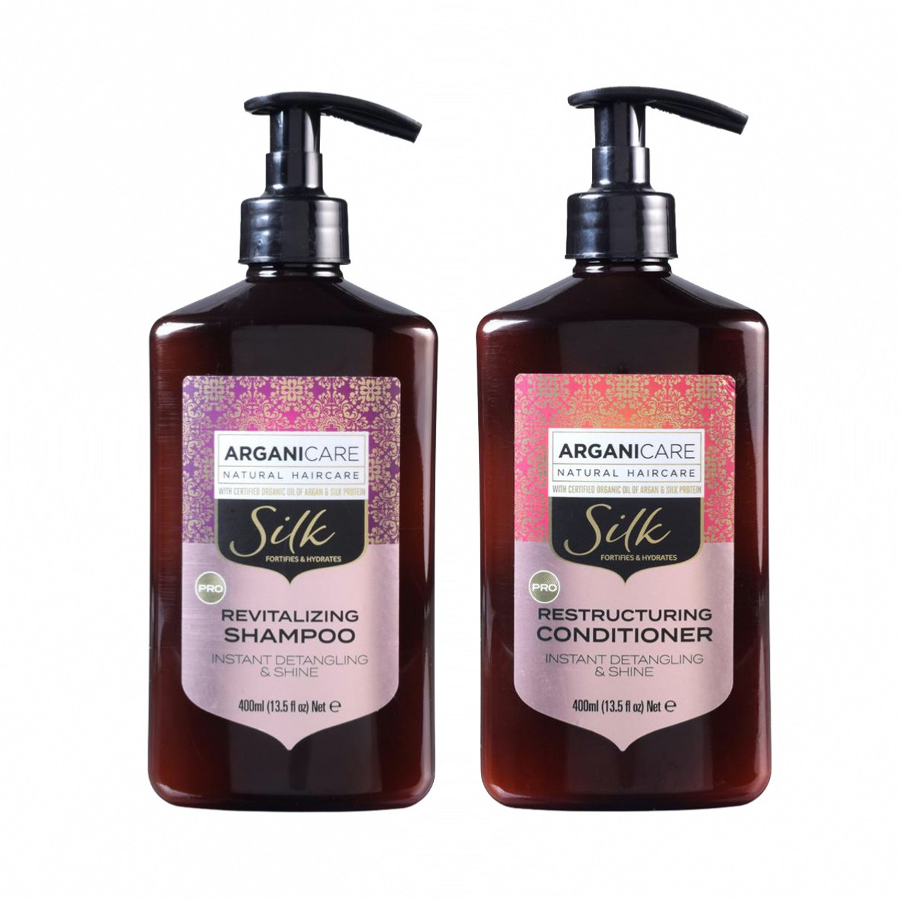 Lot Shampooing et Après-shampooing Arganicare Silk, proteine de soie et Argan naturel - 400ml chacun