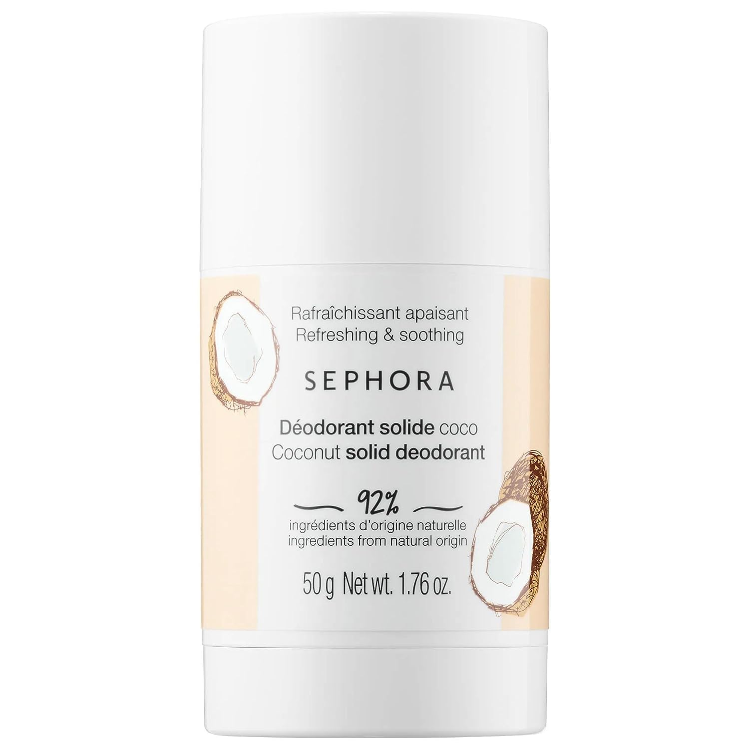 Sephora - Déodorant solide à la noix de coco - Rafraîchissant et apaisant ingrédients d'origine naturelle - 1,76 oz 50g