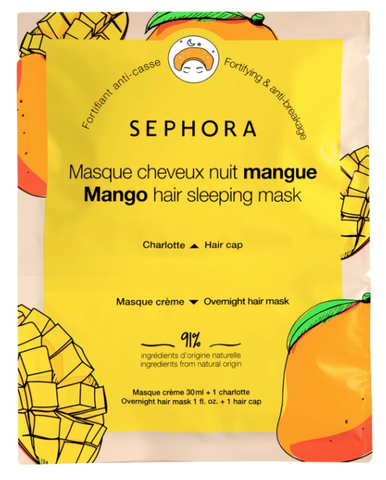 SEPHORA Masque cheveux nuit mangue - Soin capillaire de nuit masque crème + charlotte - 30 ml