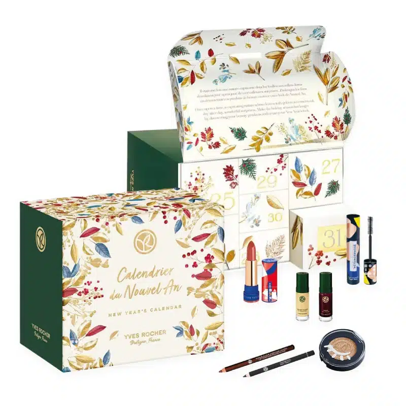YVES ROCHER Calendrier du Nouvel An - lot de 7 produits - 1 mascara - 1 crayon khôl - 1 fard à paupières - 2 vernis - 2 rouge à lèvre