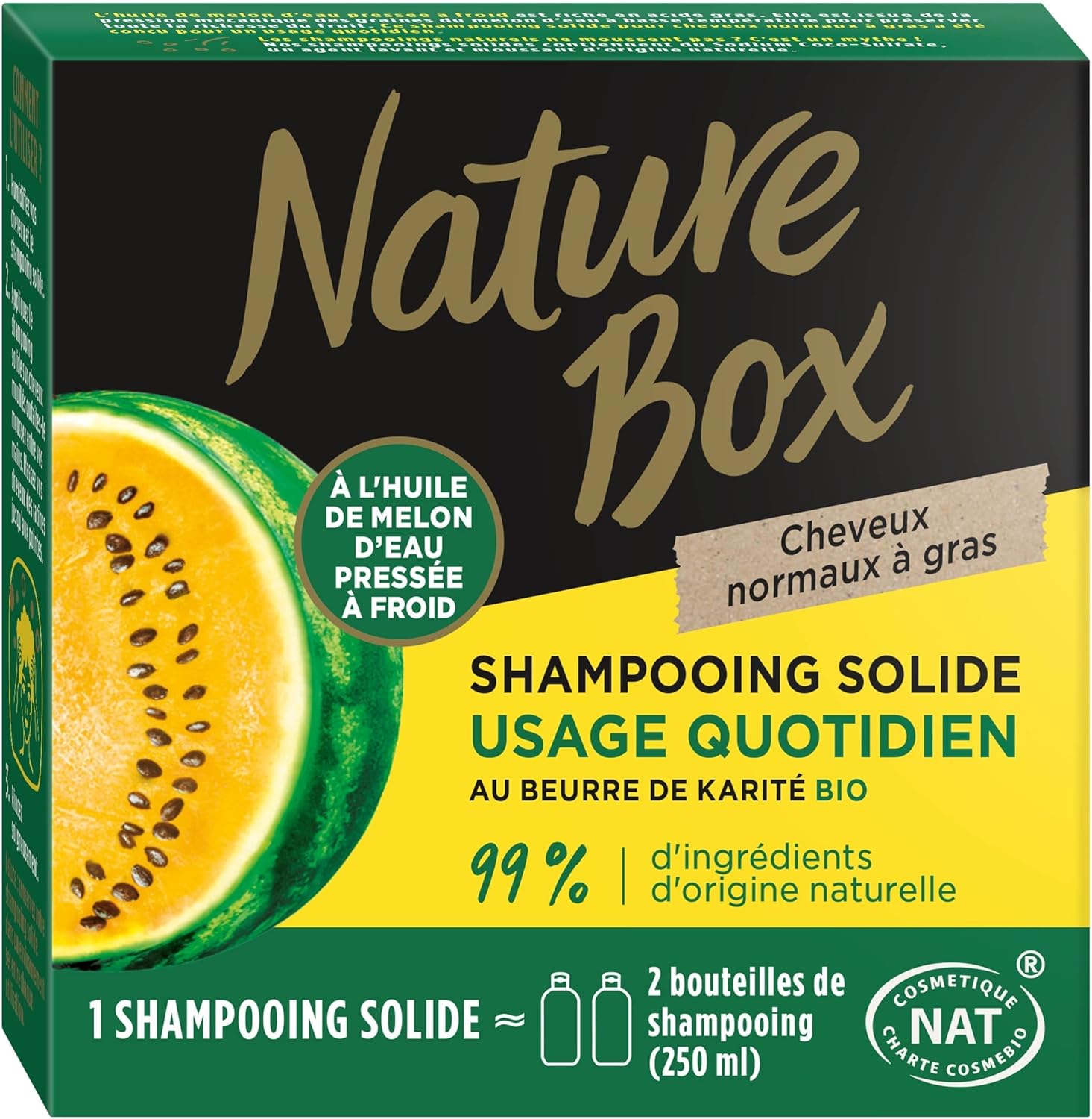 Nature Box Shampoing Solide Usage Quotidien au Beurre de Karité Bio– 85 g