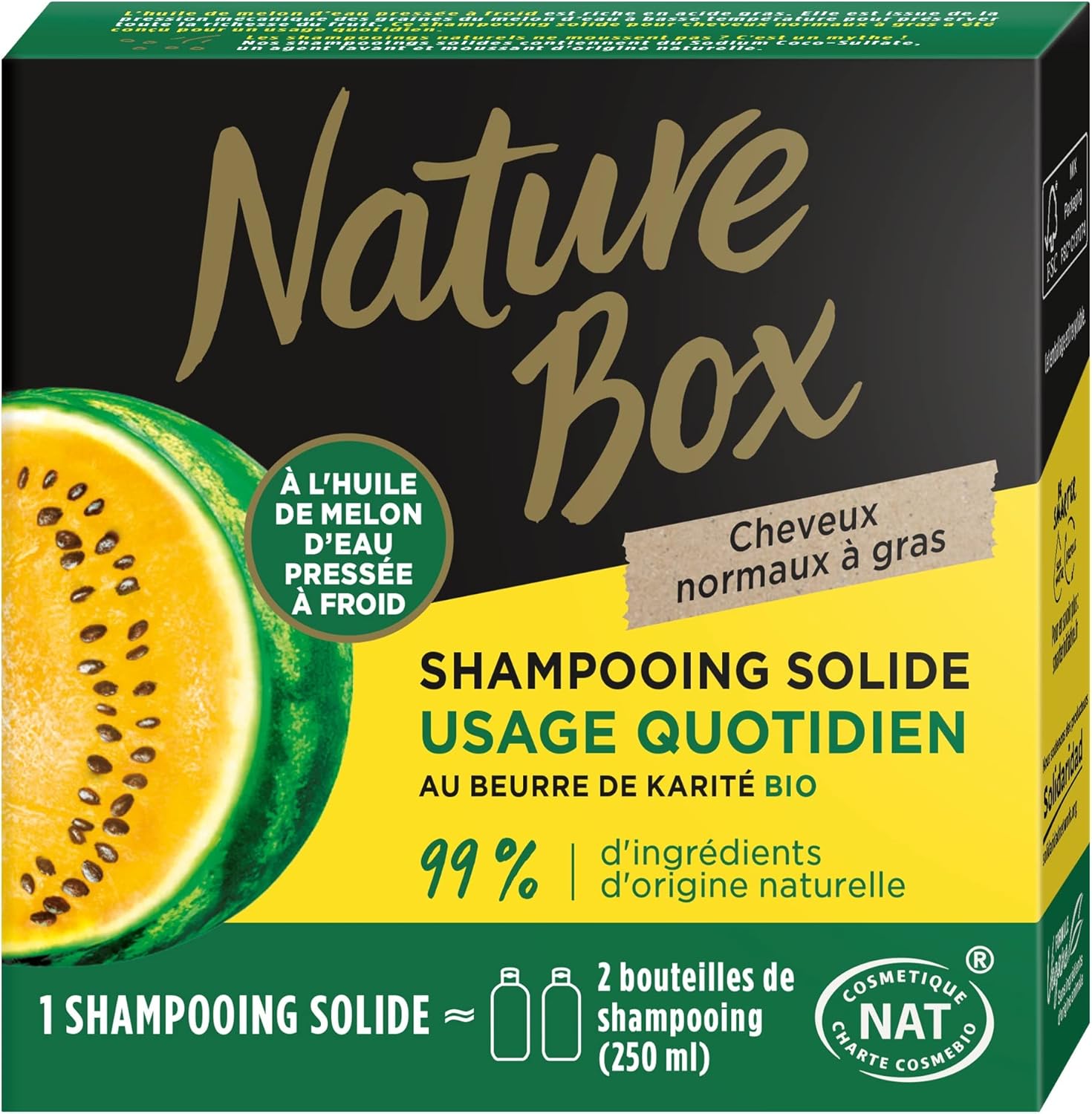 Nature Box Shampoing Solide Usage Quotidien au Beurre de Karité Bio– 85 g