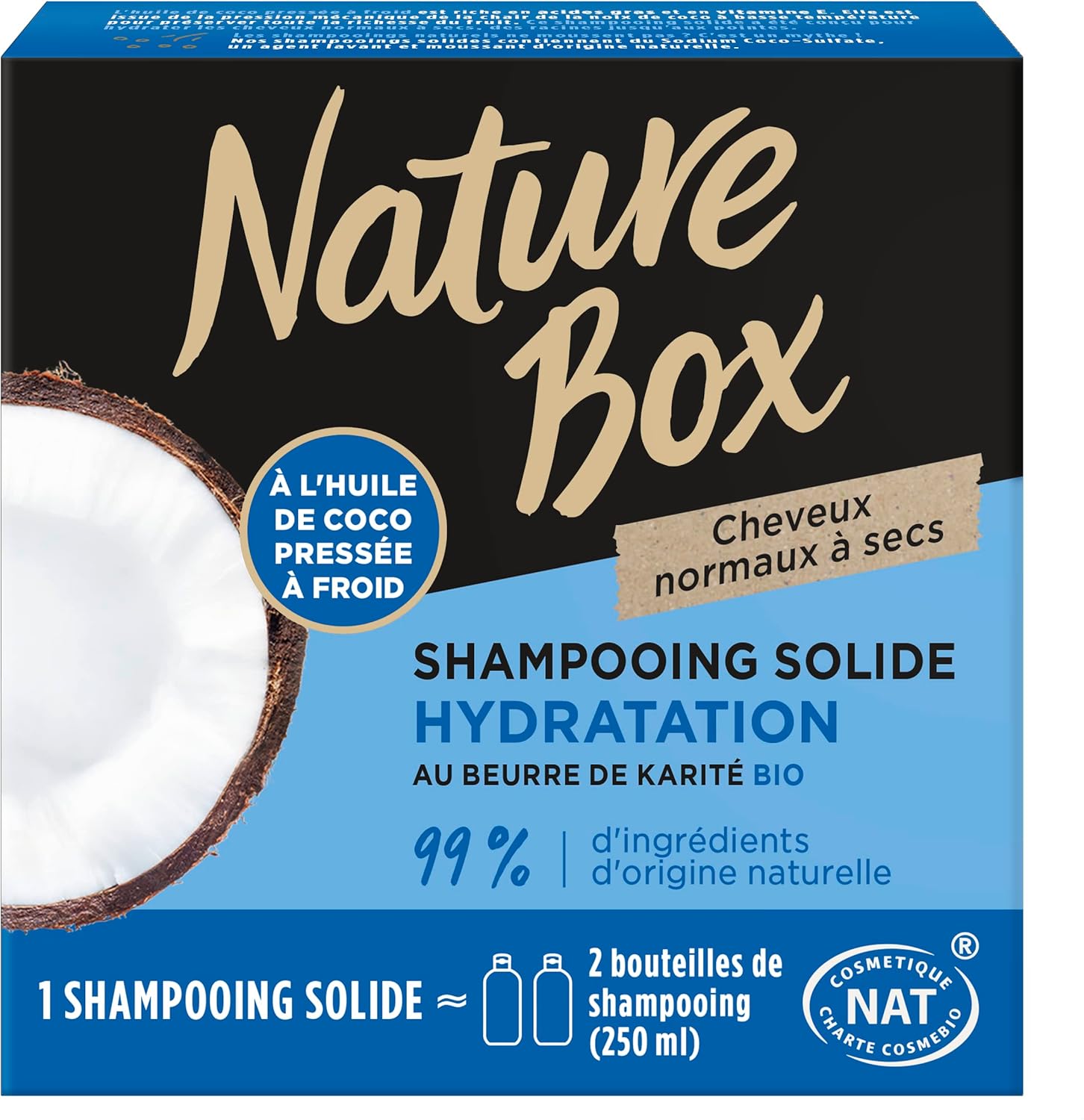 Nature Box Shampoing Solide Hydratation au Beurre de Karité Bio et l'huile de coco– 85 g