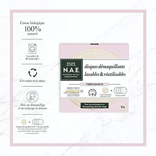 N.A.E. 4 Disques démaquillants Lavables Visage - Cotons réutilisables - 100% Coton Biologique